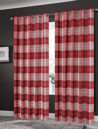 OLIVIA ROCCO Curtain 45” x 54” / CHECK RED Printed Check & Marble Blackout Curtains Wholesale Manchester UK