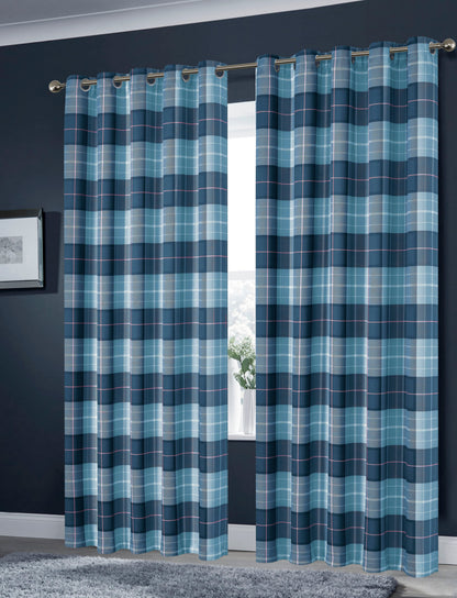 OLIVIA ROCCO Curtain 45” x 54” / CHECK TEAL Printed Check & Marble Blackout Curtains Wholesale Manchester UK