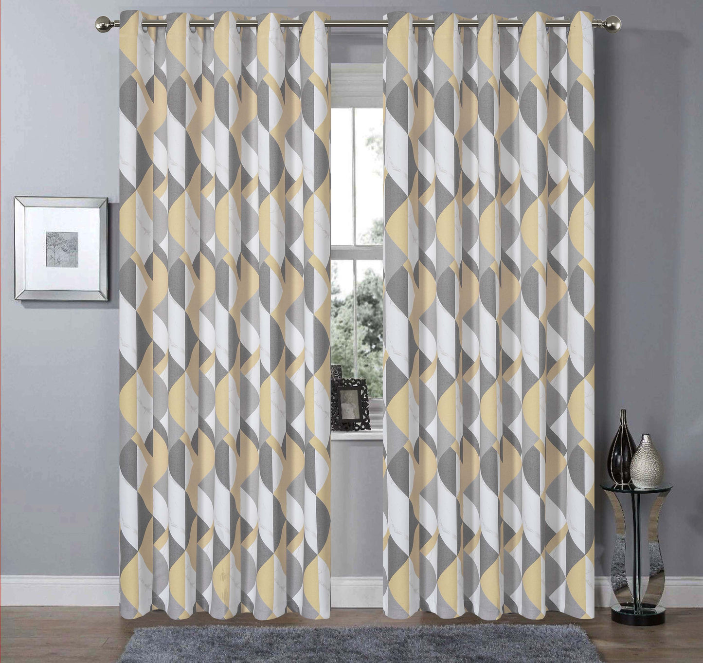OLIVIA ROCCO Curtain 45” x 54” / MARBLE GREY/OCHRE Printed Check & Marble Blackout Curtains Wholesale Manchester UK
