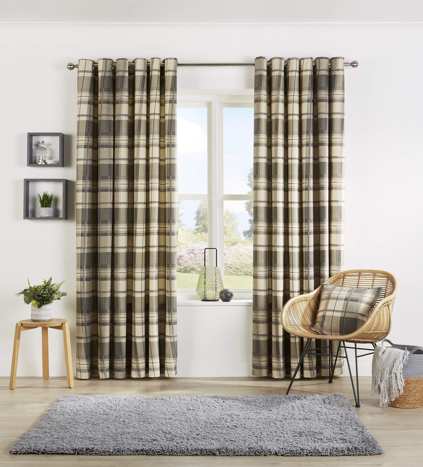 OLIVIA ROCCO Curtain 46” x 54” / GREY Check Curtains Wholesale Manchester UK
