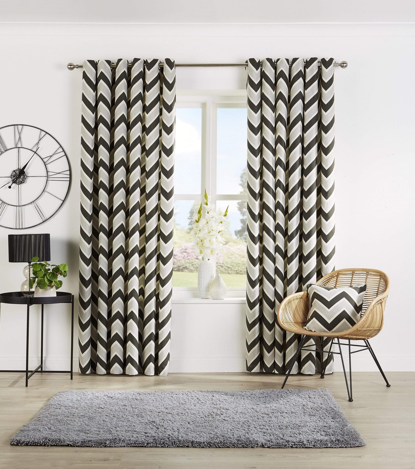 OLIVIA ROCCO Curtain 46” x 54” / GREY Chevron Curtains Wholesale Manchester UK