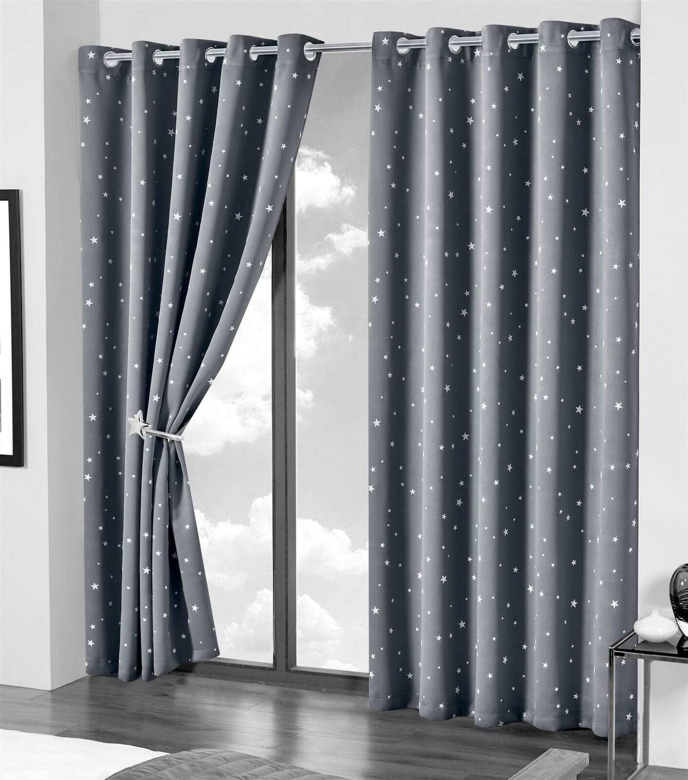 OLIVIA ROCCO Curtain 46" x 54" / GREY STARS Glow In The Dark Blackout Curtains Wholesale Manchester UK
