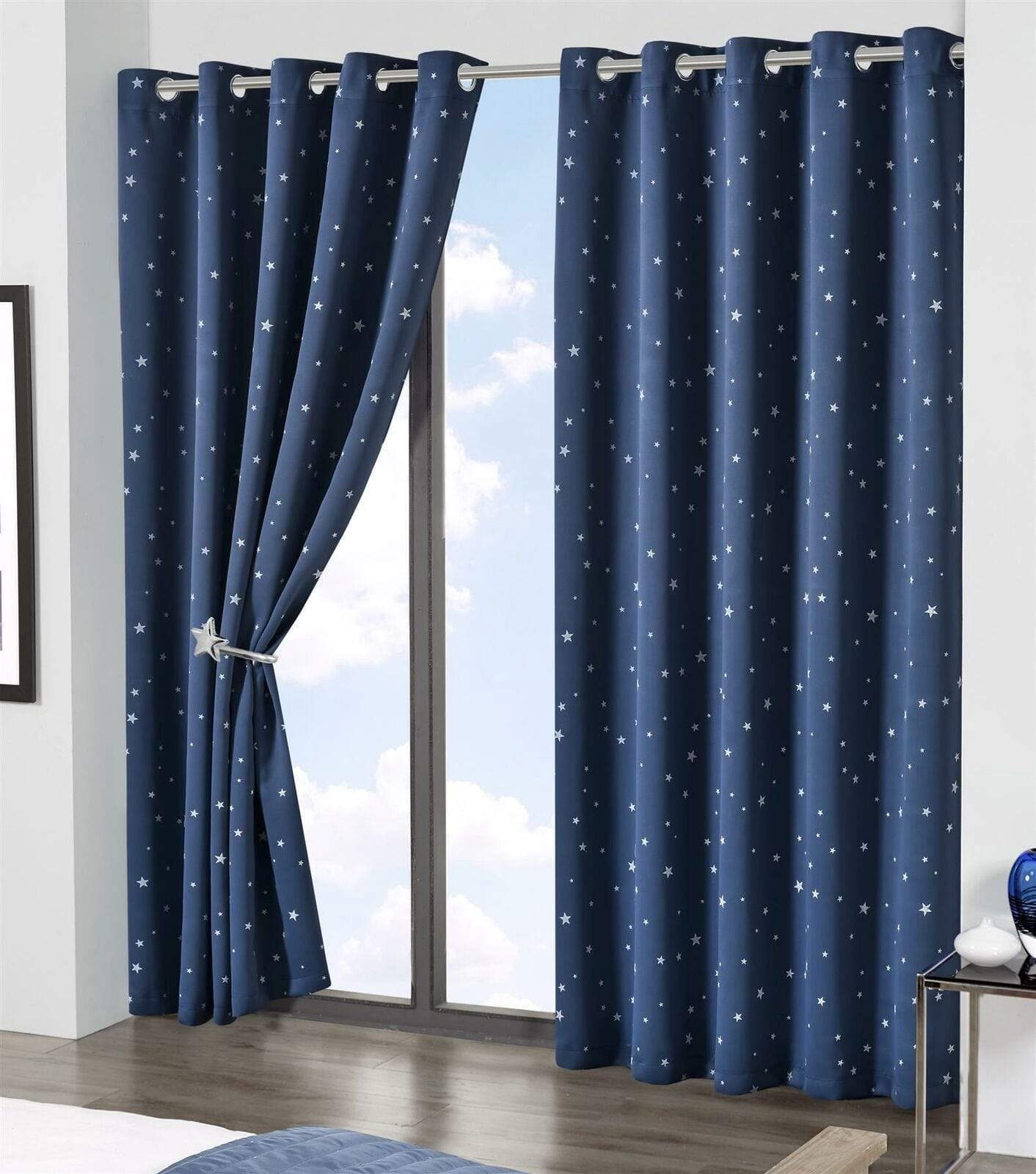 OLIVIA ROCCO Curtain 46" x 54" / NAVY STARS Glow In The Dark Blackout Curtains Wholesale Manchester UK