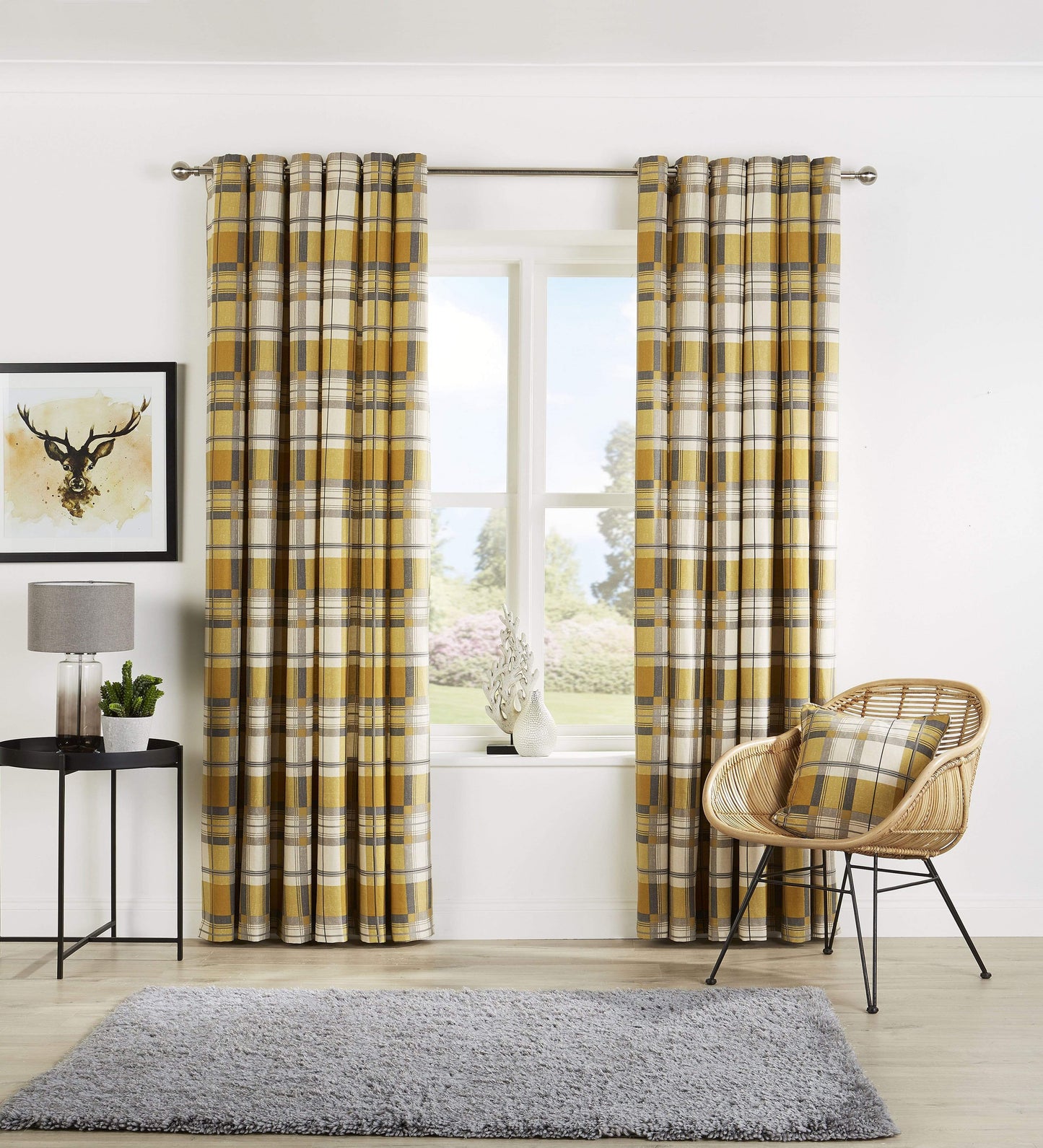 OLIVIA ROCCO Curtain 46” x 54” / OCHRE Check Curtains Wholesale Manchester UK