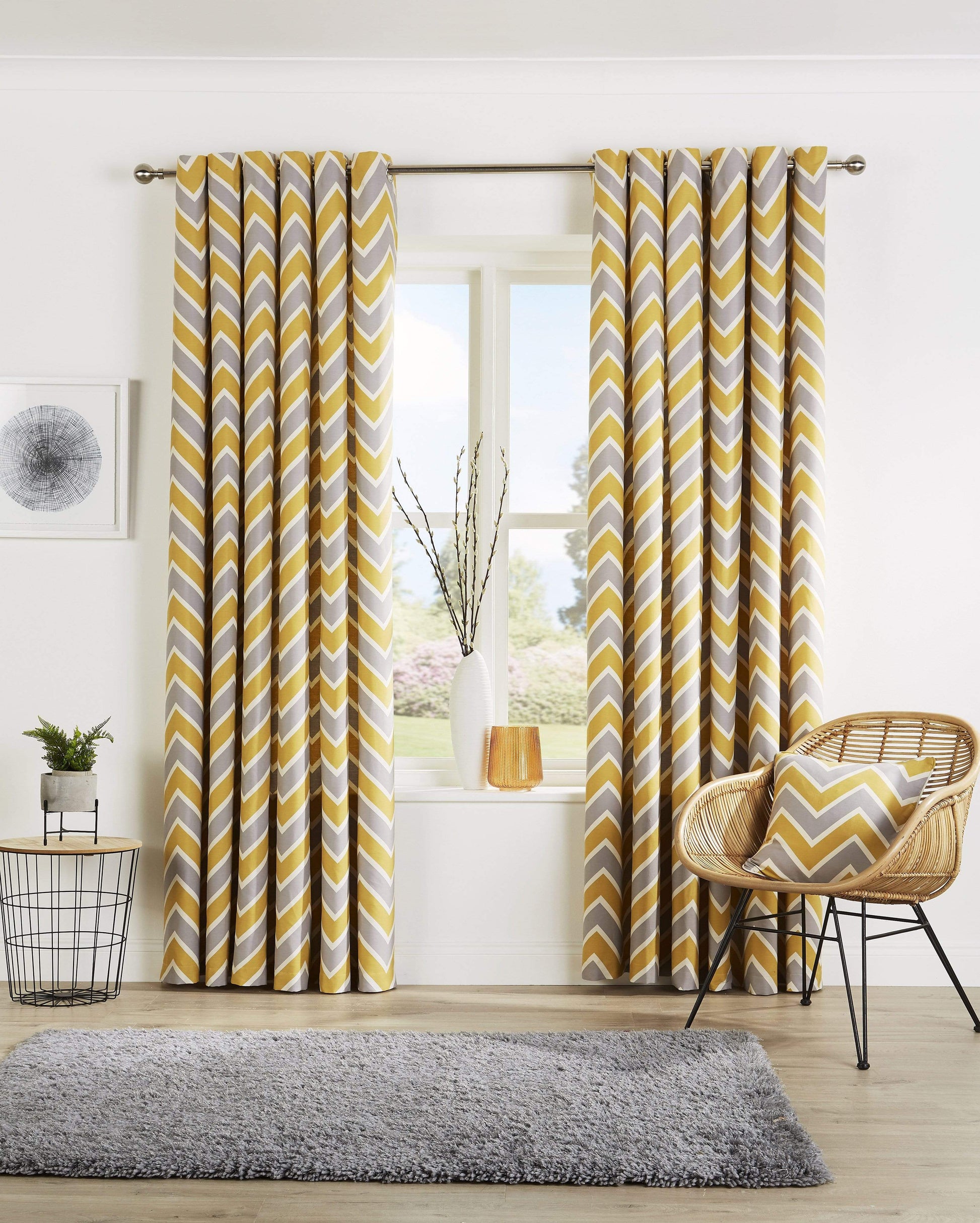 OLIVIA ROCCO Curtain 46” x 54” / OCHRE Chevron Curtains Wholesale Manchester UK