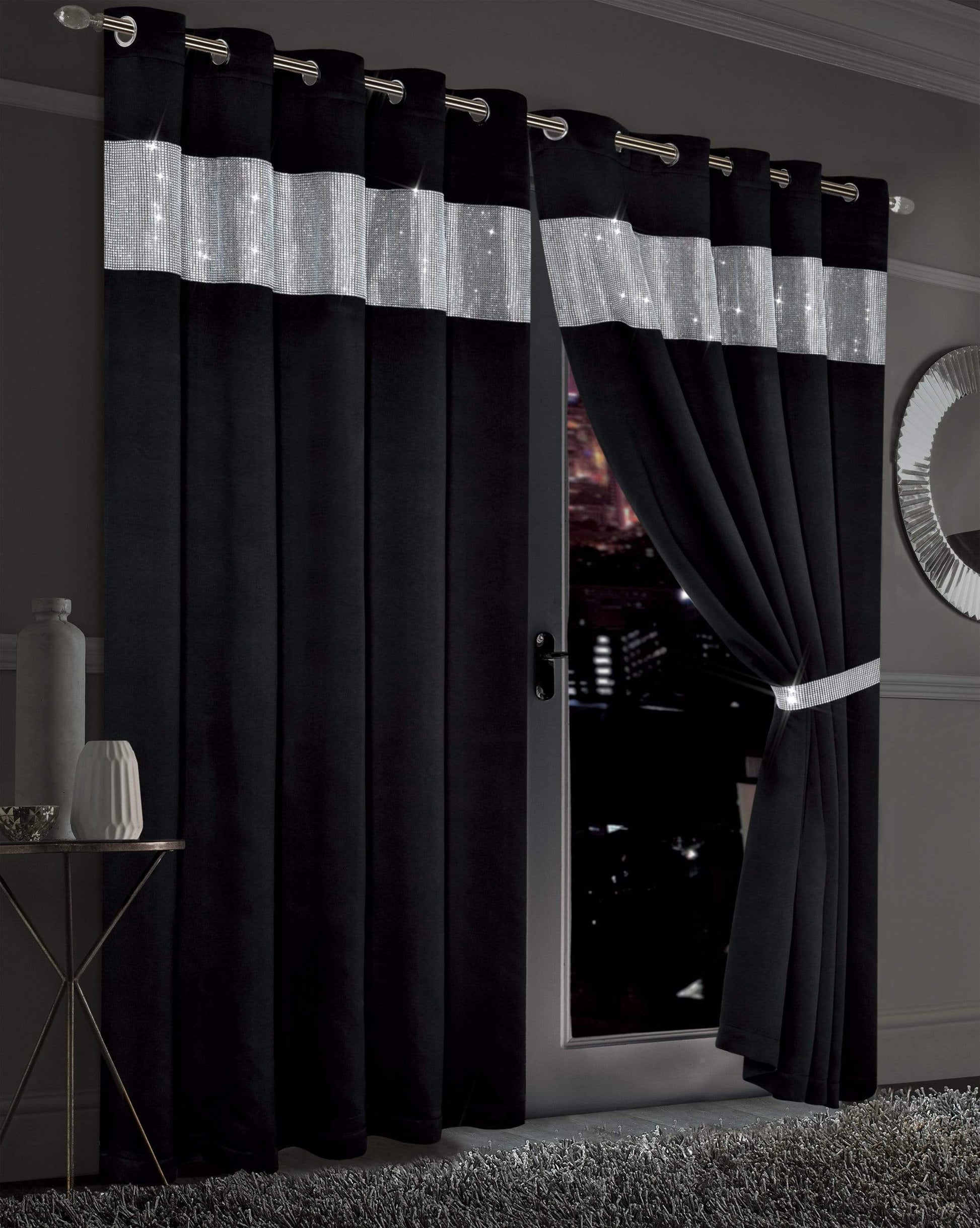 OLIVIA ROCCO Curtain 66” x 54” / BLACK Diamante Blackout Curtains Wholesale Manchester UK