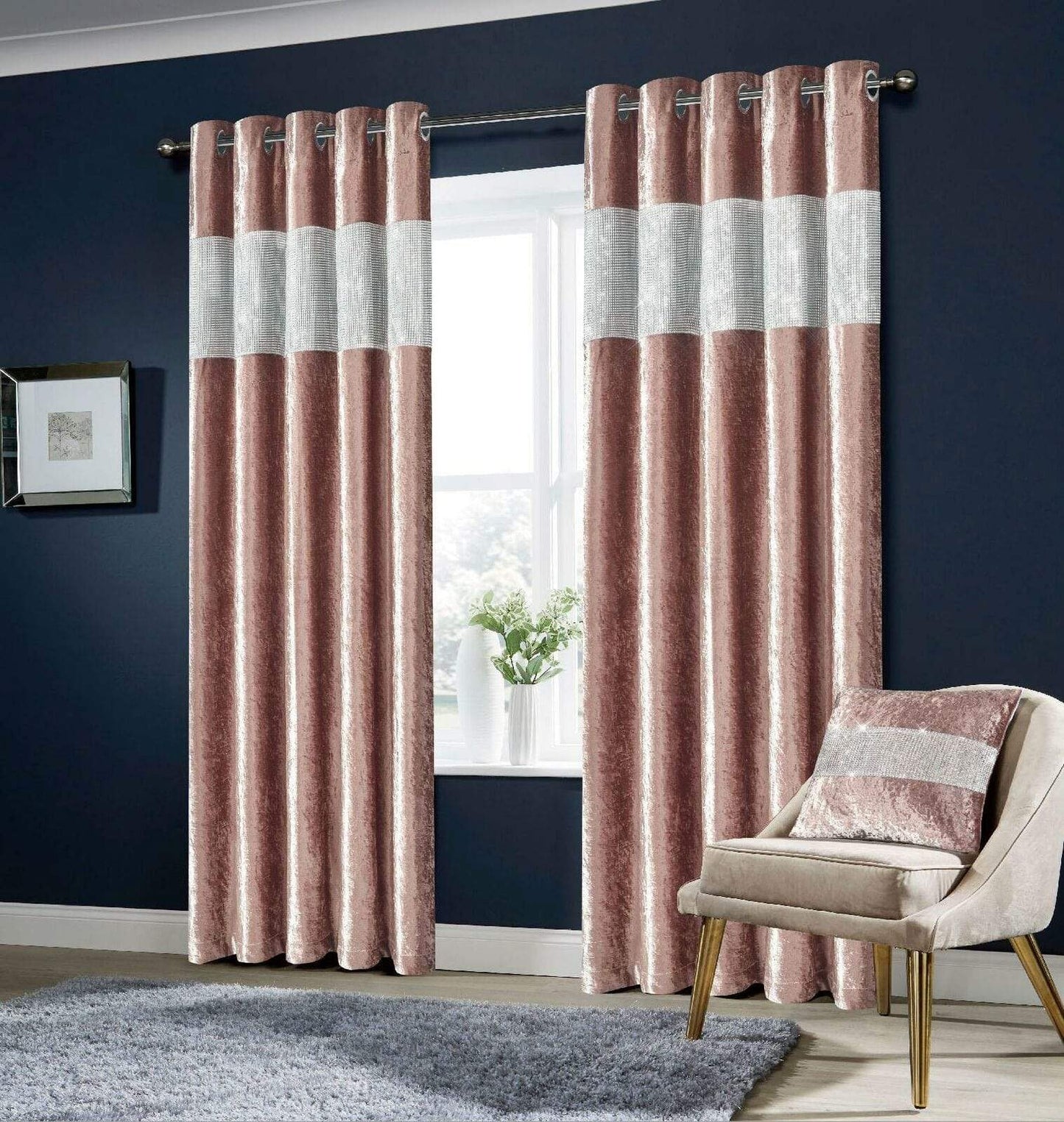 OLIVIA ROCCO Curtain 66” x 54” / BLUSH PINK Diamante Crushed Velvet Curtains Wholesale Manchester UK