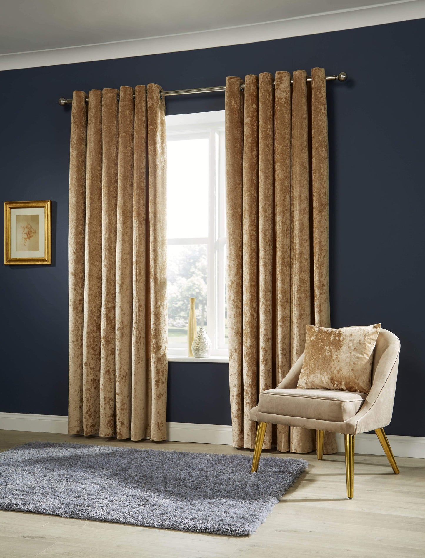 OLIVIA ROCCO Curtain 66” x 54” / CHAMPAGNE Crushed Velvet Curtains Wholesale Manchester UK