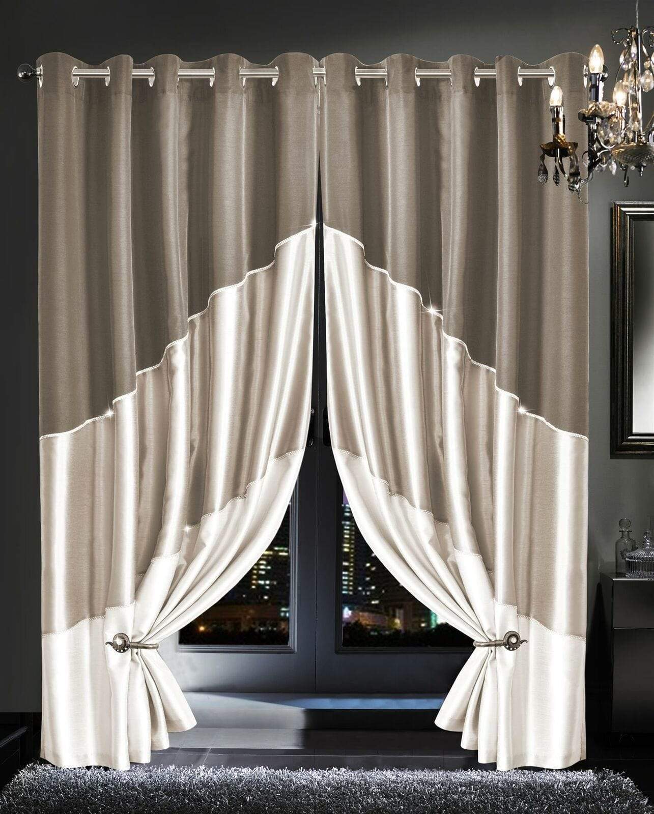 OLIVIA ROCCO Curtain 66” x 54” / CHAMPAGNE Haveli Luxury Faux Silk Curtains Wholesale Manchester UK