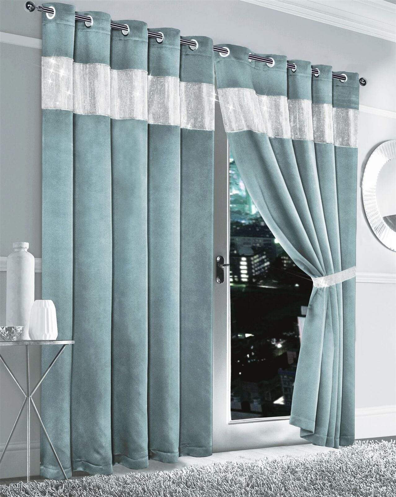 OLIVIA ROCCO Curtain 66” x 54” / DUCKEGG Diamante Blackout Curtains Wholesale Manchester UK