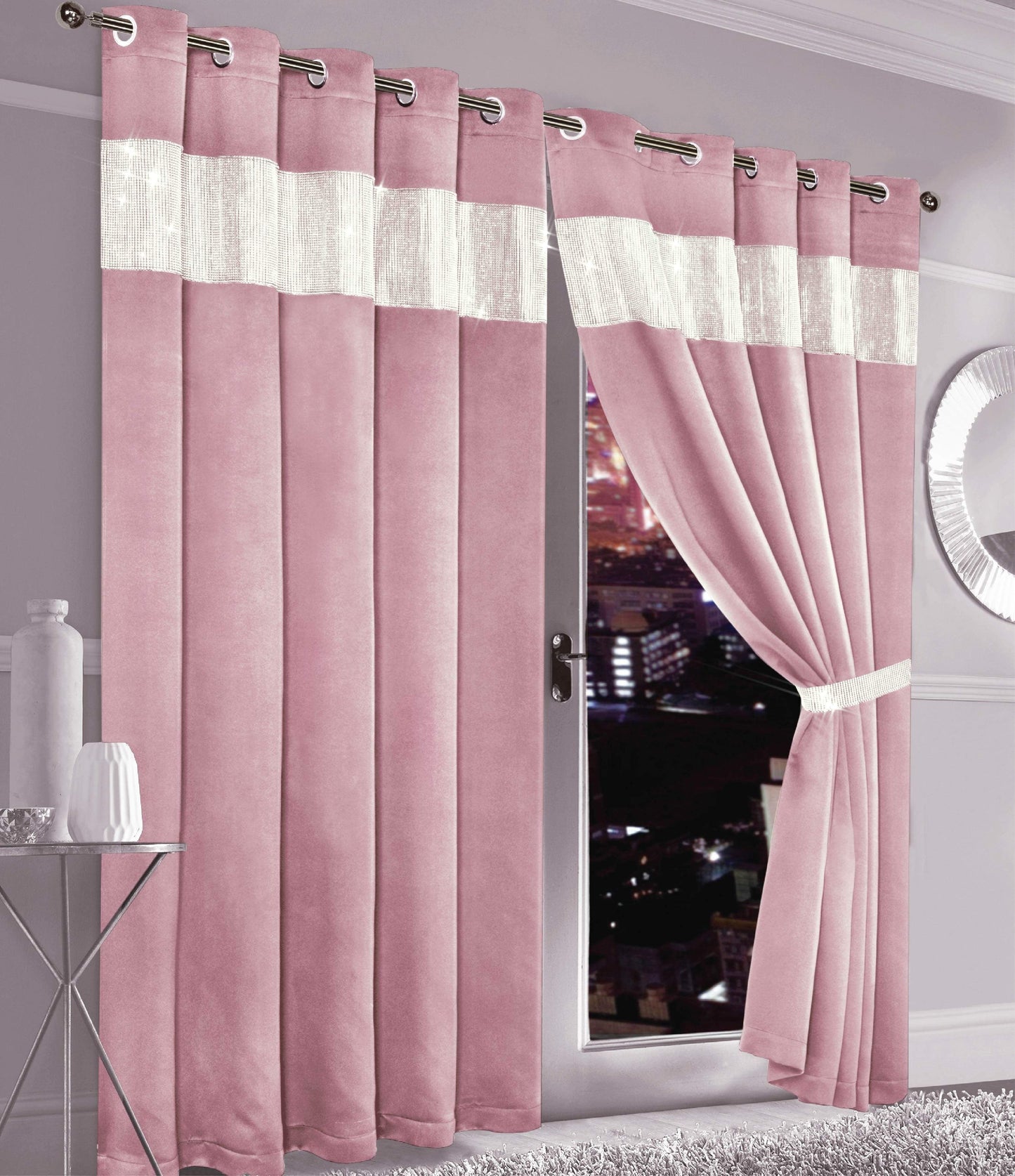 OLIVIA ROCCO Curtain 66” x 54” / DUSKY PINK Diamante Blackout Curtains Wholesale Manchester UK