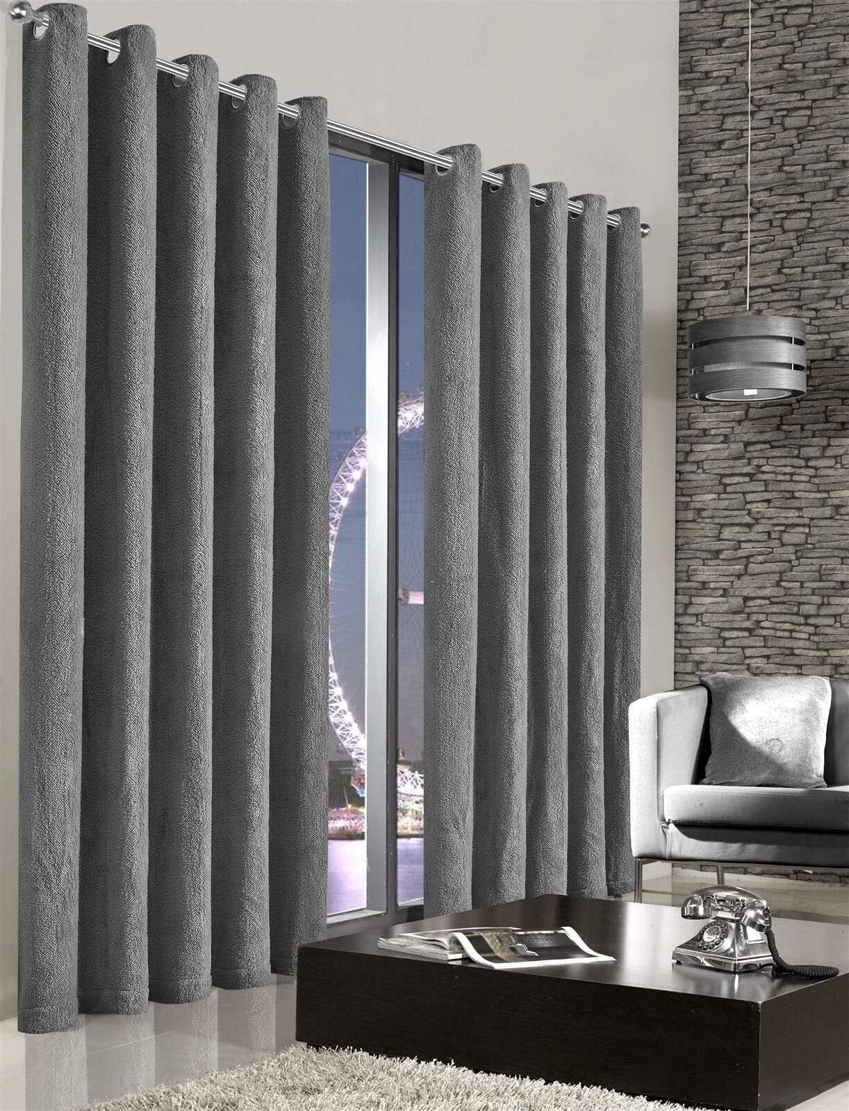 OLIVIA ROCCO Curtain 66” x 54” / GREY Original Teddy Fleece Curtains Wholesale Manchester UK