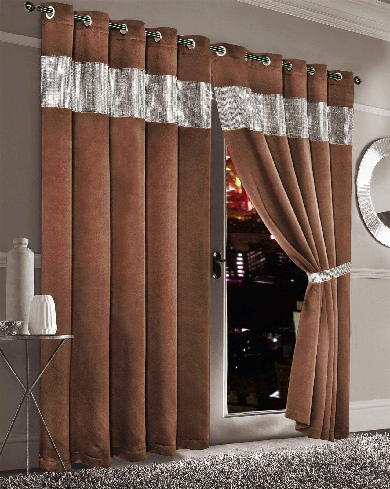 OLIVIA ROCCO Curtain 66” x 54” / RUST Diamante Blackout Curtains Wholesale Manchester UK