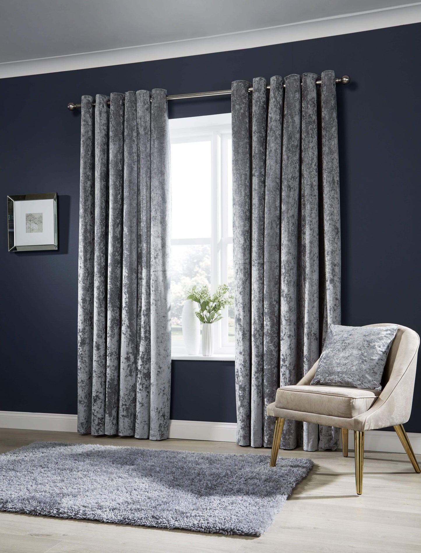 OLIVIA ROCCO Curtain 66” x 54” / SILVER Crushed Velvet Curtains Wholesale Manchester UK