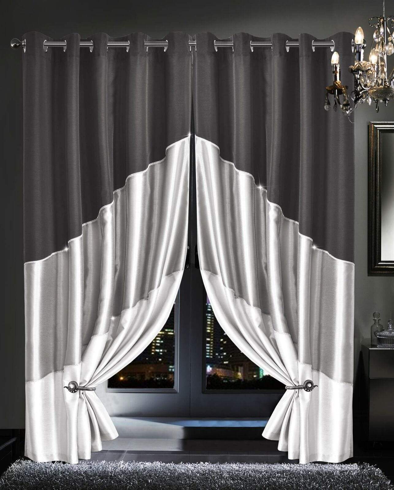 OLIVIA ROCCO Curtain 66” x 54” / SILVER Haveli Luxury Faux Silk Curtains Wholesale Manchester UK