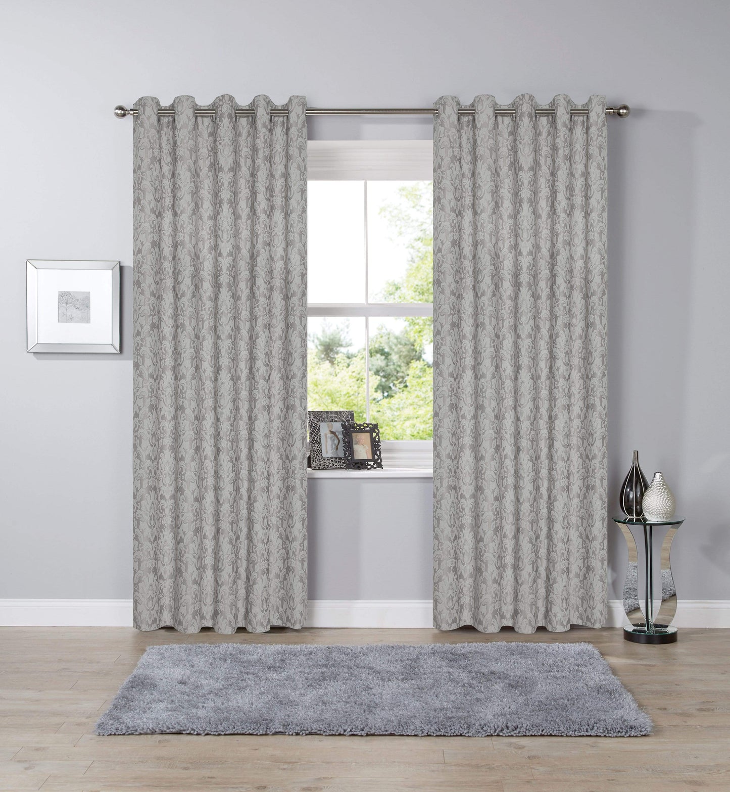 OLIVIA ROCCO Curtain 66” x 72” / GREY Savoy Woven Jacquard Curtains Wholesale Manchester UK