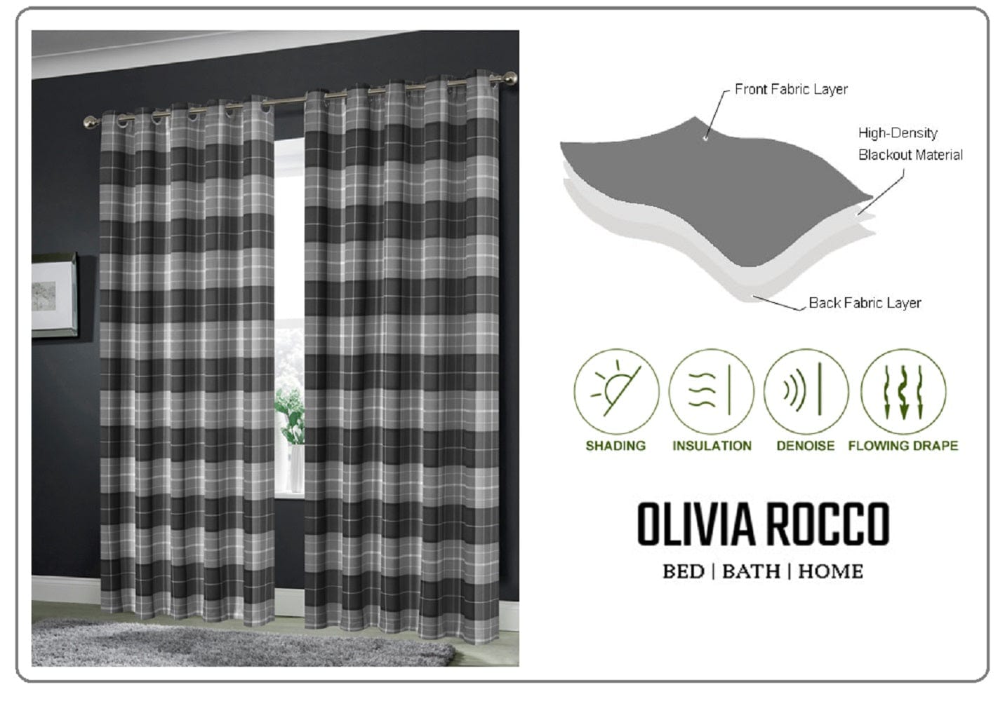 OLIVIA ROCCO Curtain Printed Check & Marble Blackout Curtains Wholesale Manchester UK