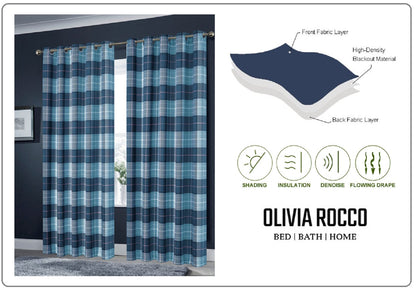 OLIVIA ROCCO Curtain Printed Check & Marble Blackout Curtains Wholesale Manchester UK