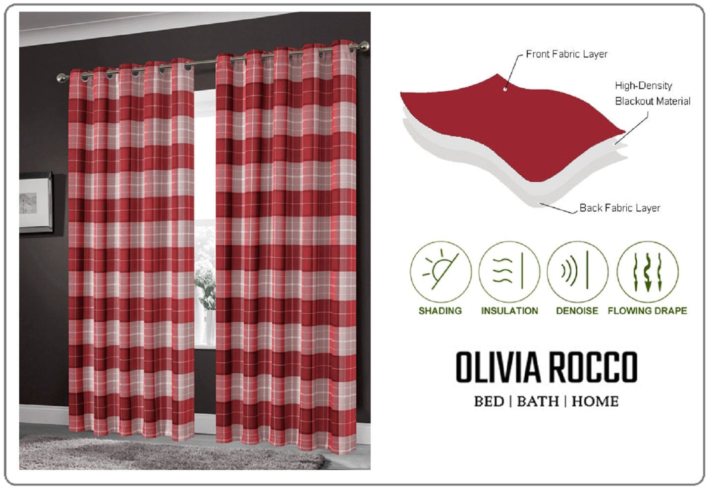 OLIVIA ROCCO Curtain Printed Check & Marble Blackout Curtains Wholesale Manchester UK