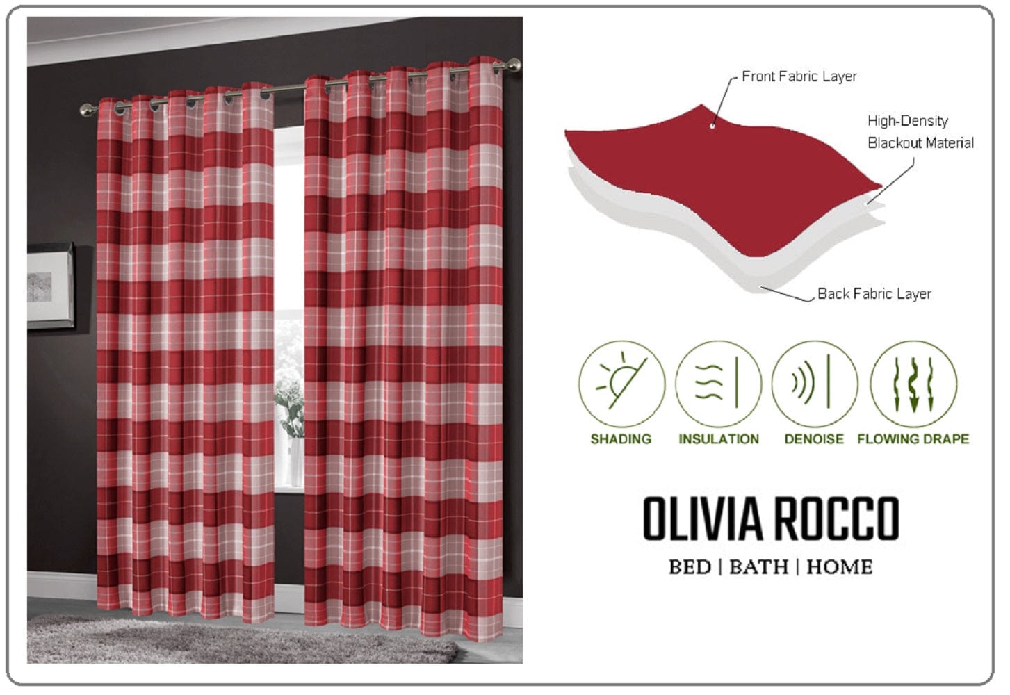 OLIVIA ROCCO Curtain Printed Check & Marble Blackout Curtains Wholesale Manchester UK