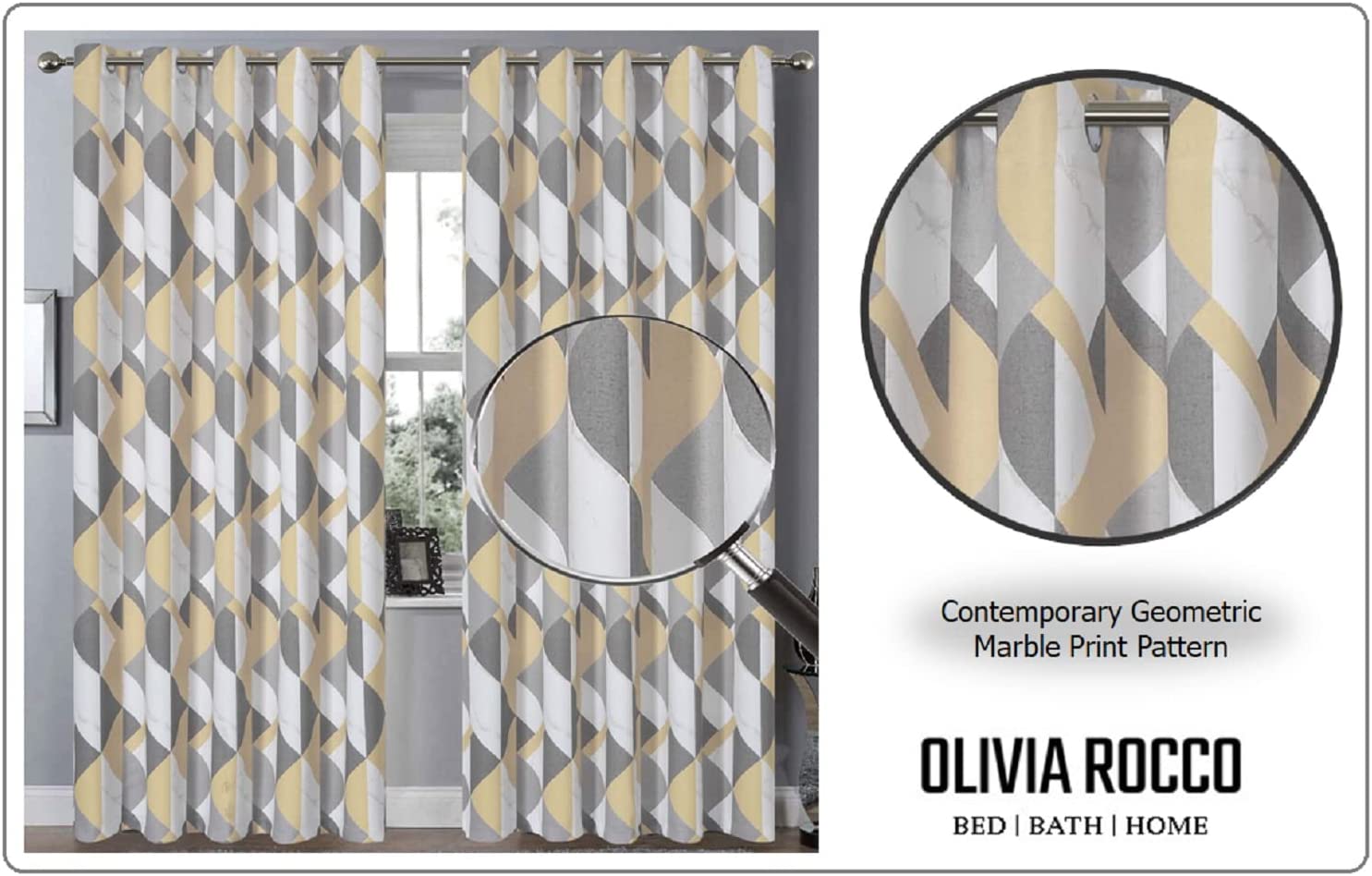 OLIVIA ROCCO Curtain Printed Check & Marble Blackout Curtains Wholesale Manchester UK