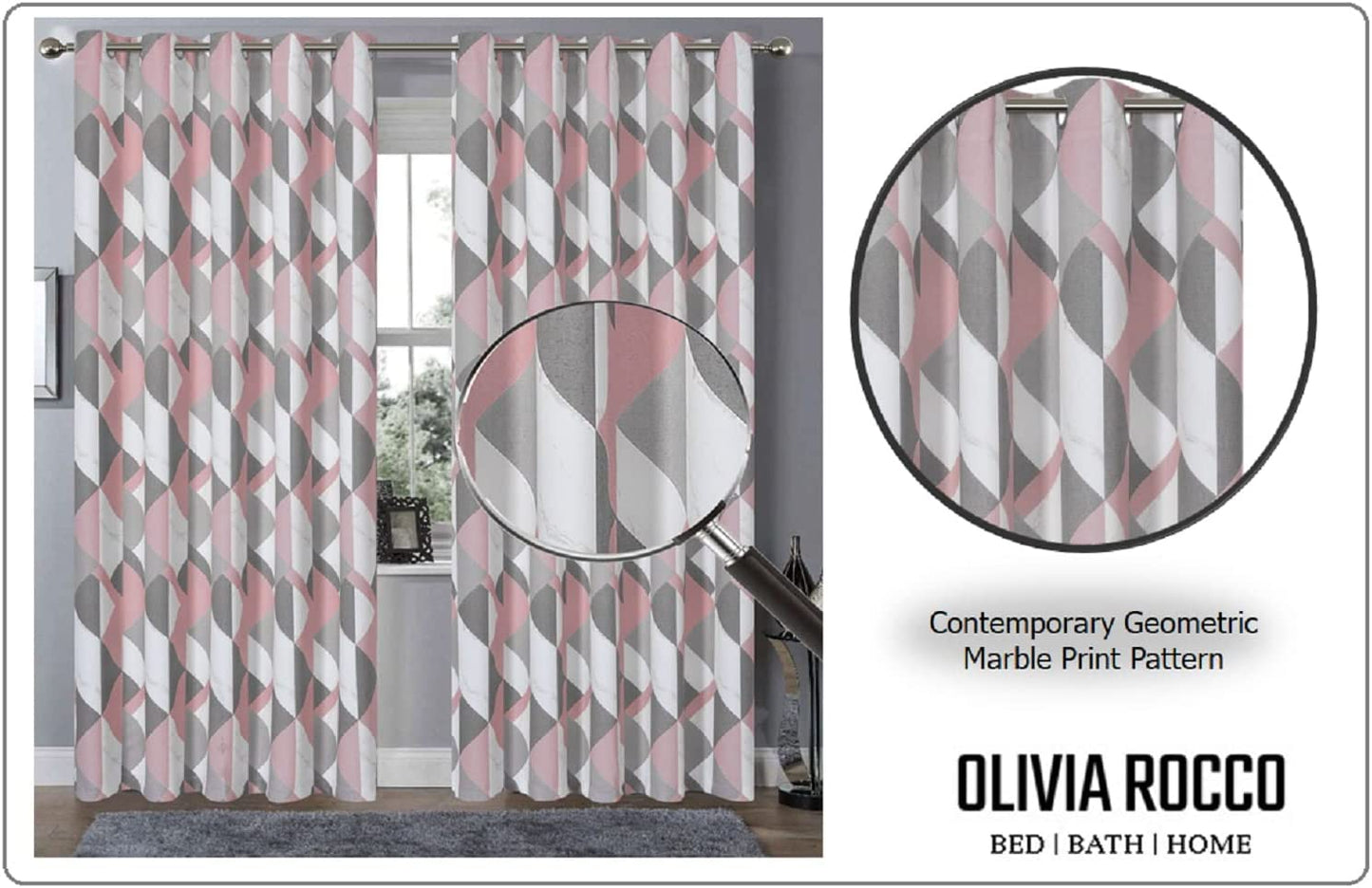 OLIVIA ROCCO Curtain Printed Check & Marble Blackout Curtains Wholesale Manchester UK