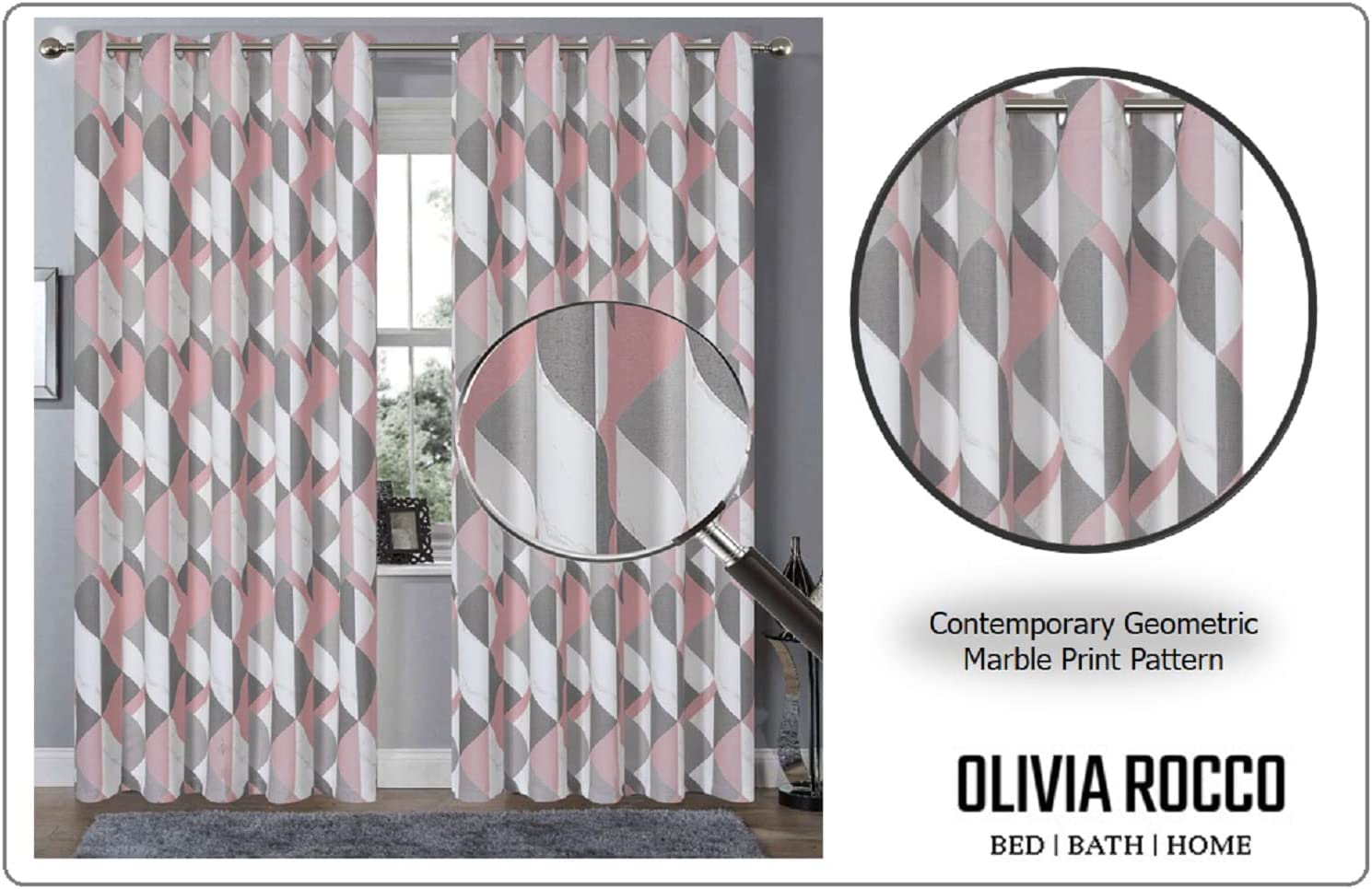 OLIVIA ROCCO Curtain Printed Check & Marble Blackout Curtains Wholesale Manchester UK