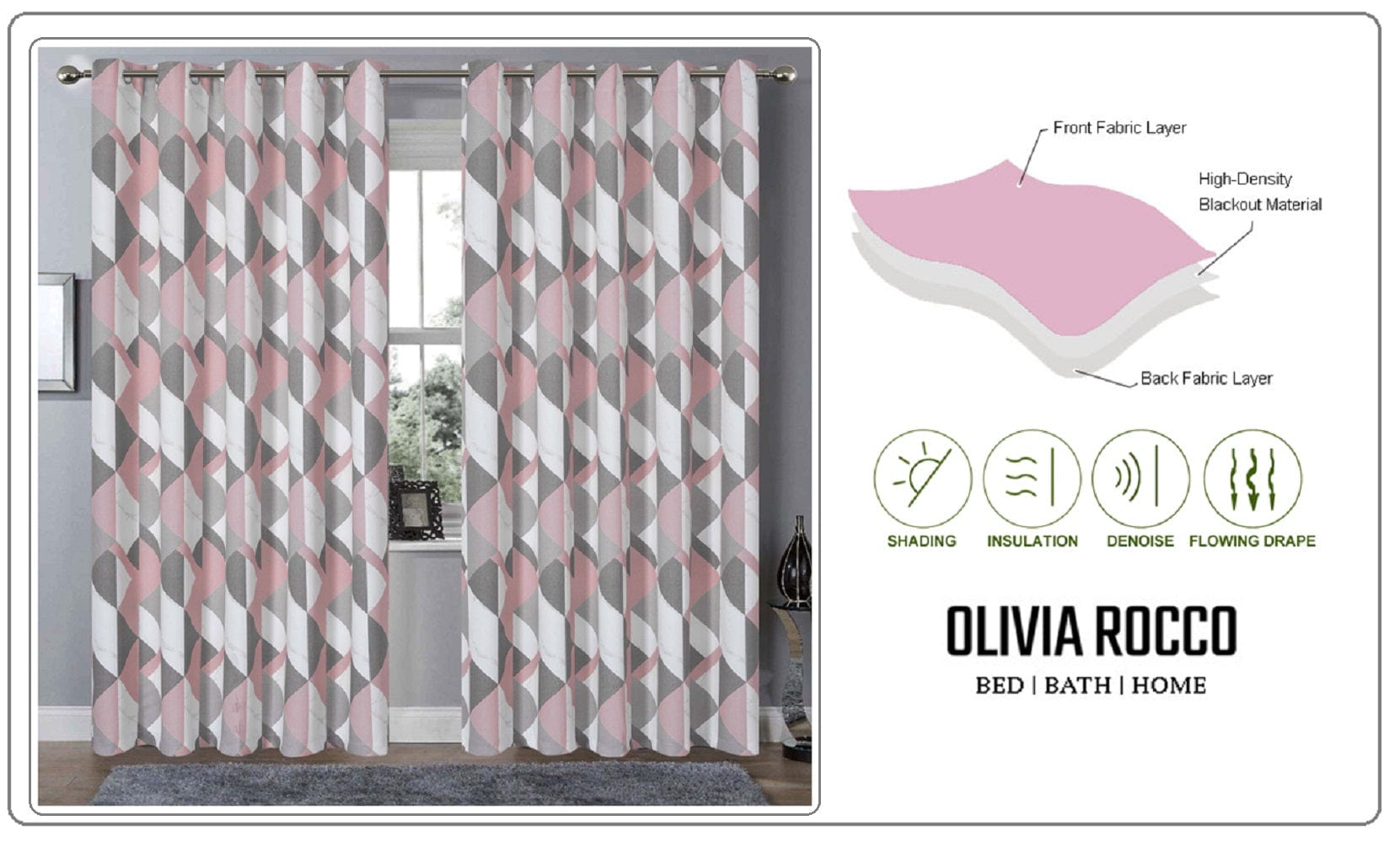 OLIVIA ROCCO Curtain Printed Check & Marble Blackout Curtains Wholesale Manchester UK