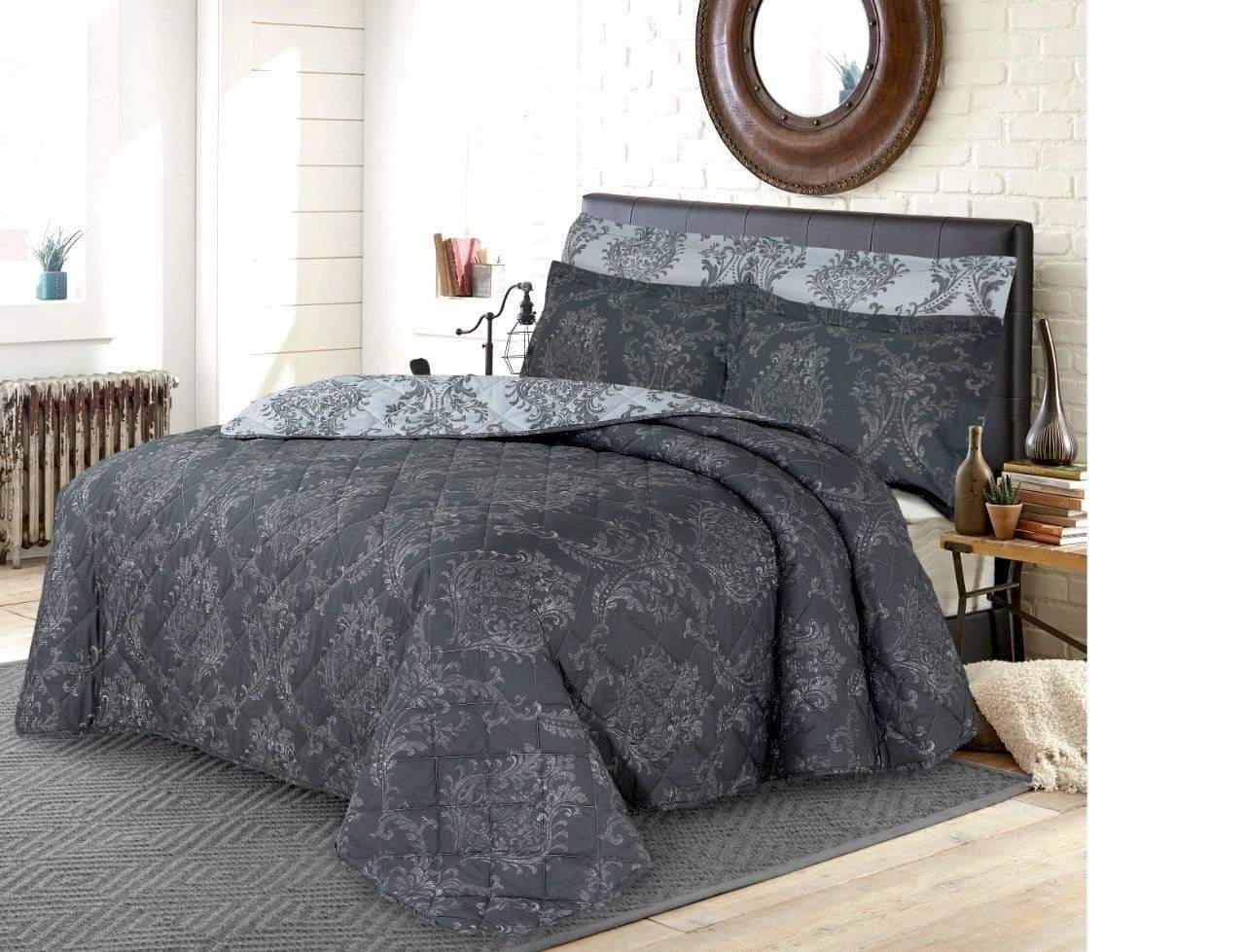 OLIVIA ROCCO Duvet Cover BEDSPREAD / GREY Royal Damask Collection Wholesale Manchester UK