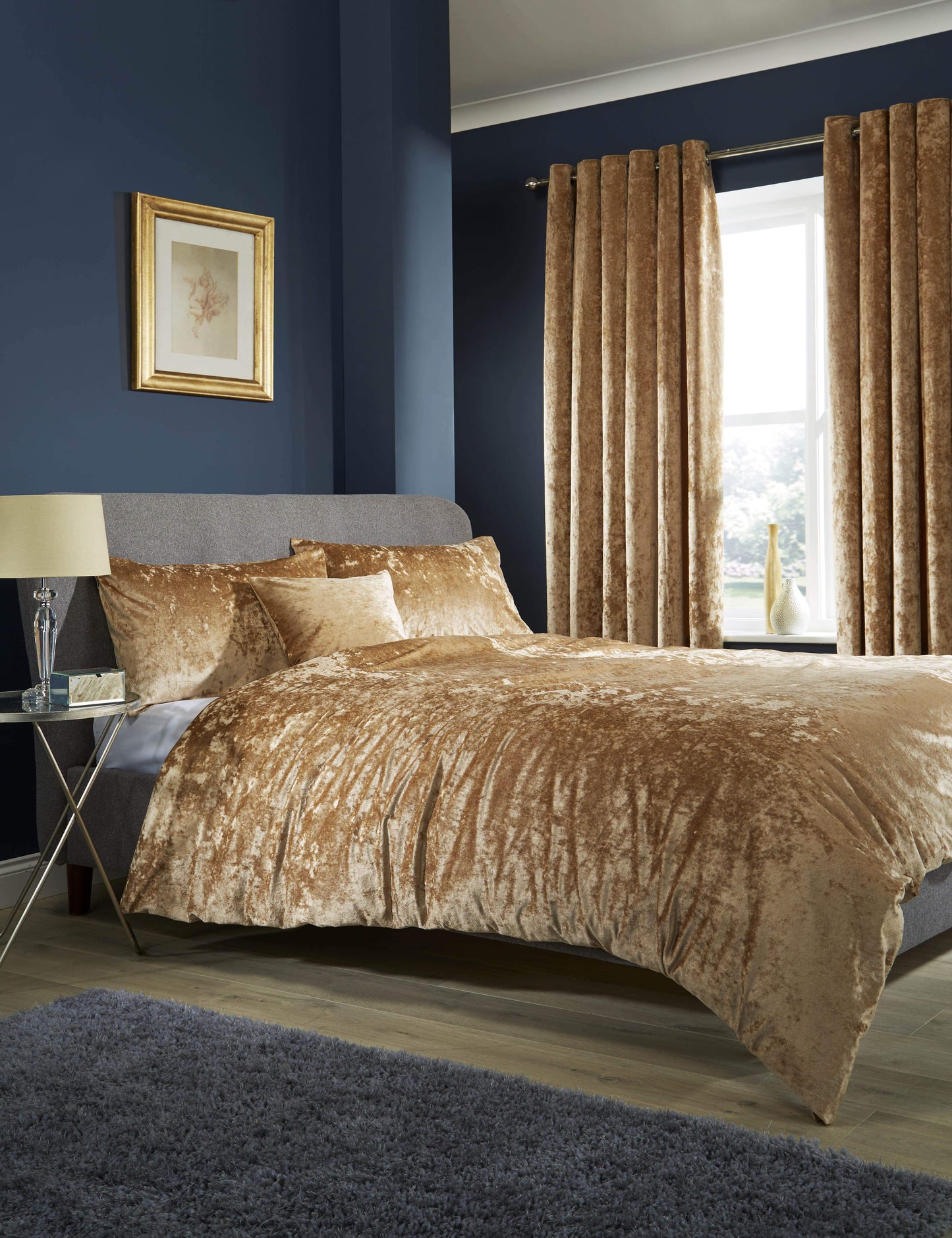OLIVIA ROCCO Duvet Cover DOUBLE / CHAMPAGNE Crushed Velvet Duvet Set Wholesale Manchester UK