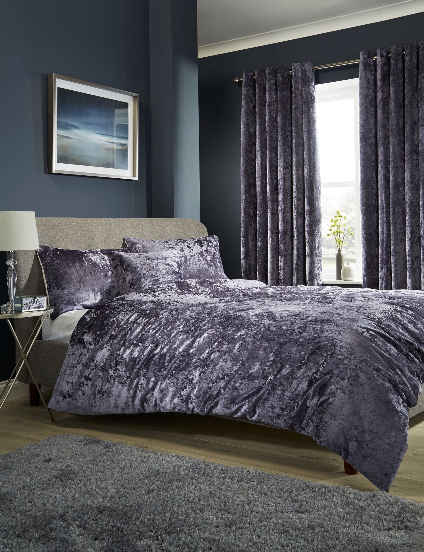 OLIVIA ROCCO Duvet Cover DOUBLE / MAUVE Crushed Velvet Duvet Set Wholesale Manchester UK