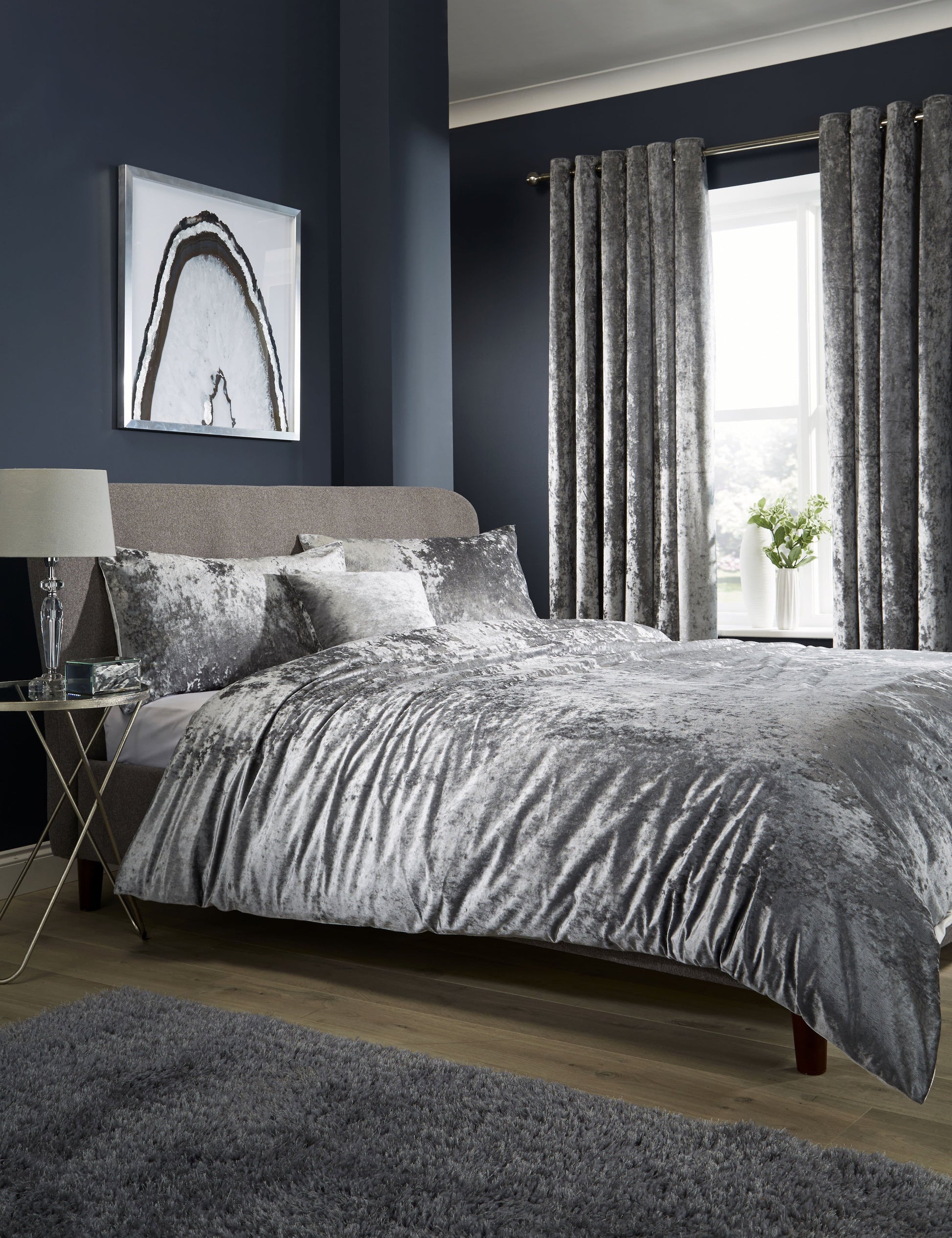 OLIVIA ROCCO Duvet Cover DOUBLE / SILVER Crushed Velvet Duvet Set Wholesale Manchester UK