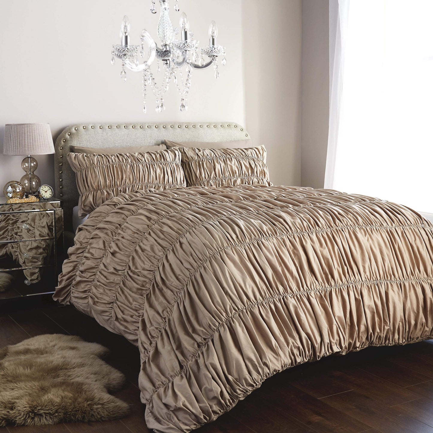 OLIVIA ROCCO Duvet Cover KING / OYSTER Ruched Duvet Set Wholesale Manchester UK