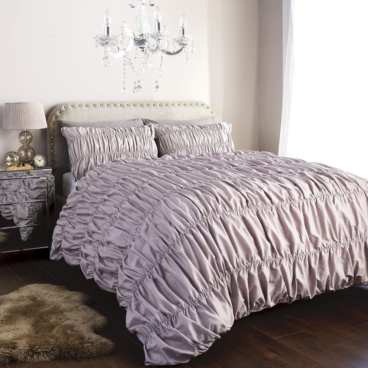 OLIVIA ROCCO Duvet Cover KING / SILVER Ruched Duvet Set Wholesale Manchester UK