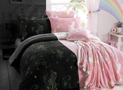OLIVIA ROCCO Duvet Cover Rainbow Unicorn Glow In The Dark Teddy Duvet Set Wholesale Manchester UK