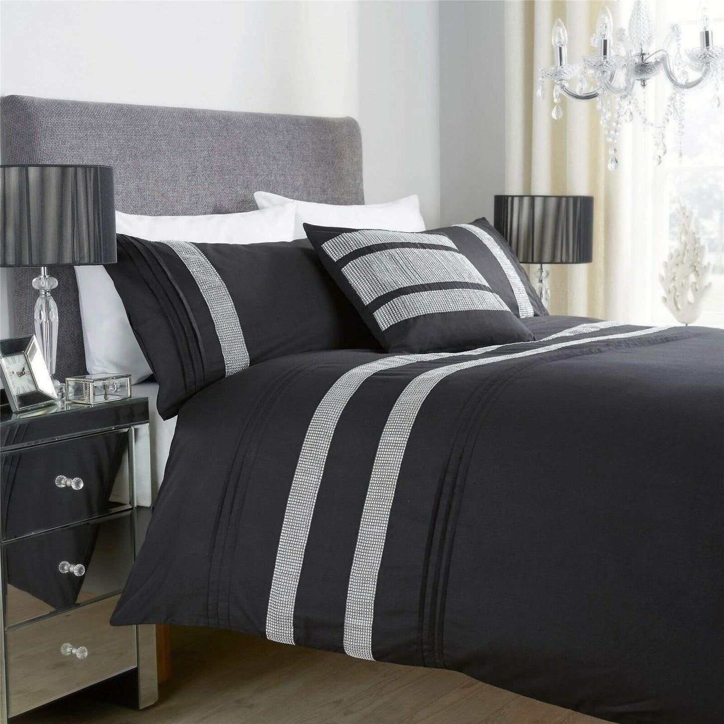 OLIVIA ROCCO Duvet Cover SINGLE / BLACK Diamante Glitz Duvet Set Wholesale Manchester UK