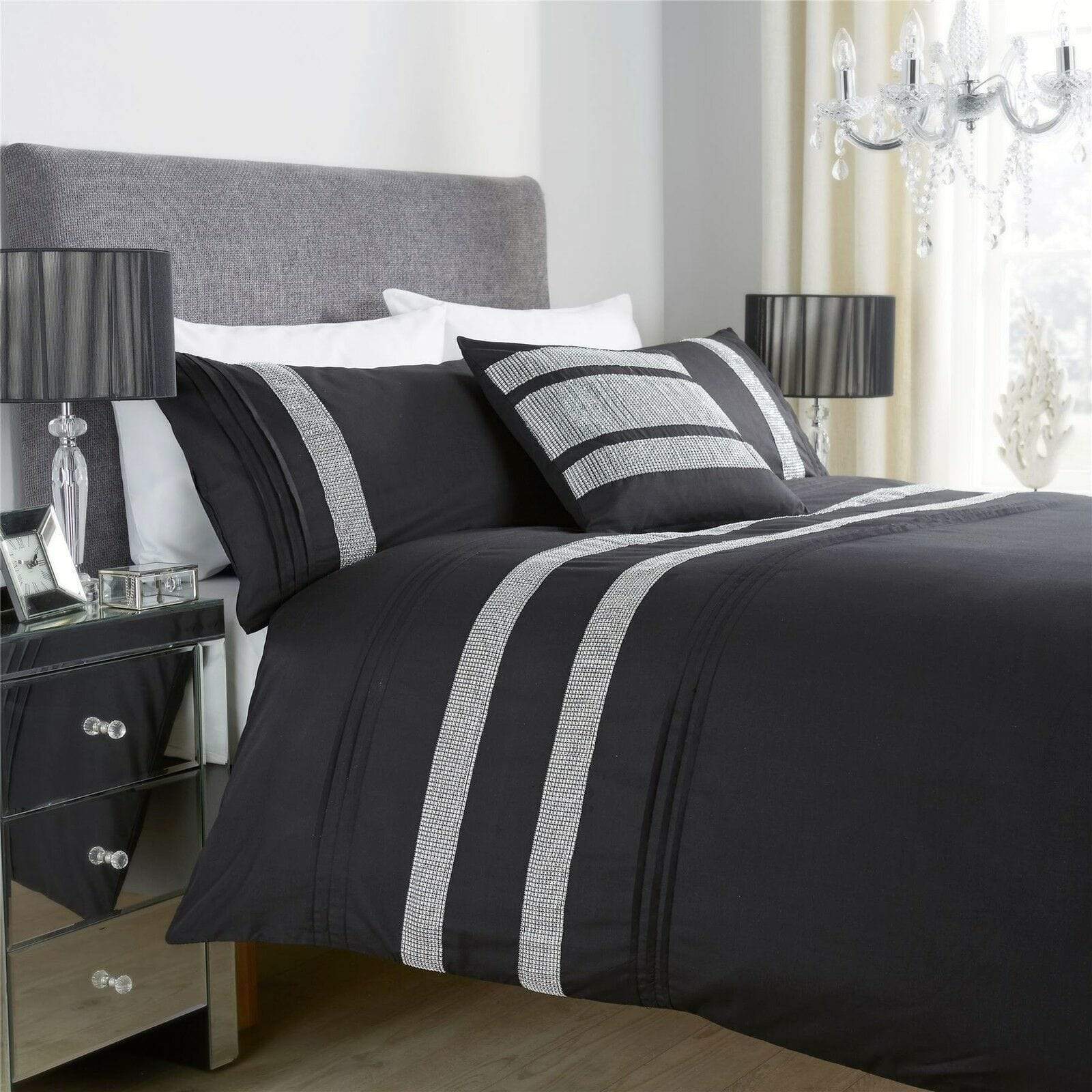 OLIVIA ROCCO Duvet Cover SINGLE / BLACK Diamante Glitz Duvet Set Wholesale Manchester UK