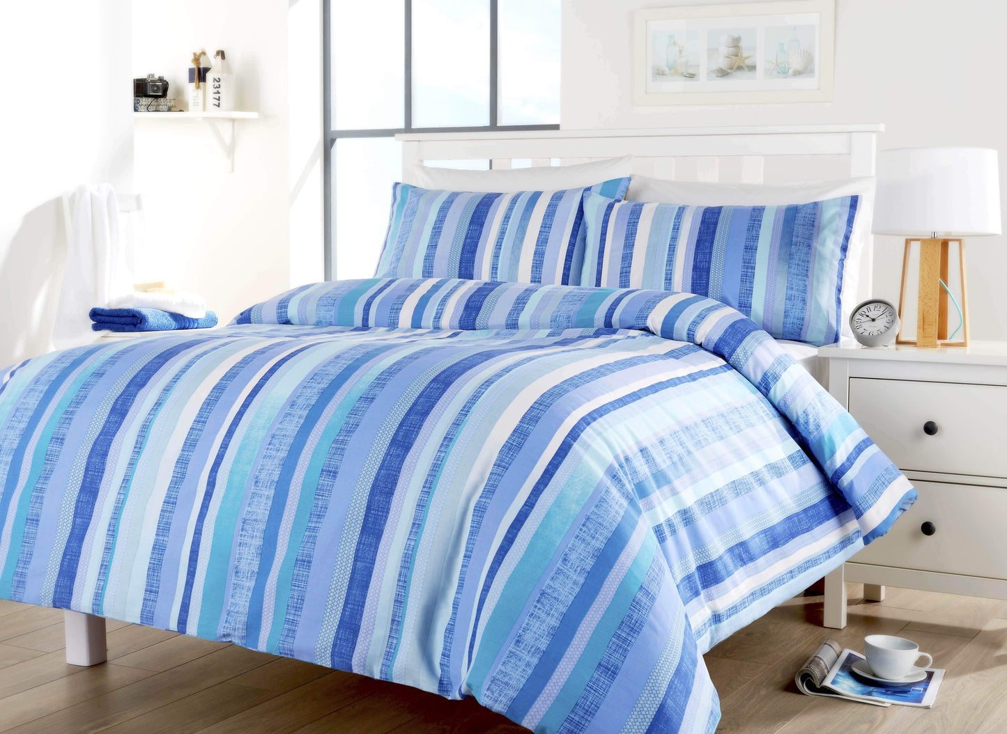 OLIVIA ROCCO Duvet Cover SINGLE / BLUE Maine Stripe Duvet Set Wholesale Manchester UK