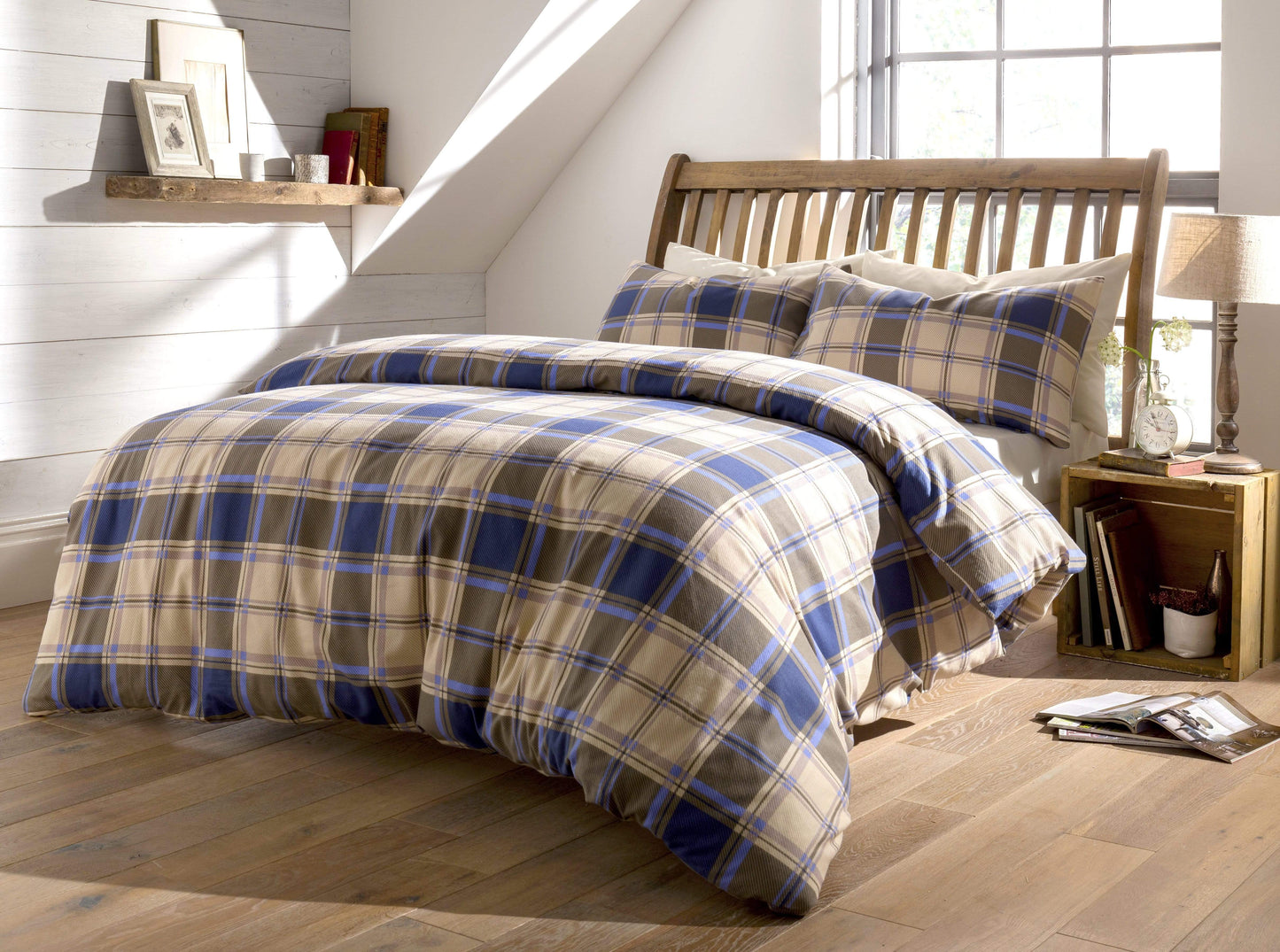 OLIVIA ROCCO Duvet Cover SINGLE / BLUE Tartan Duvet Set Wholesale Manchester UK