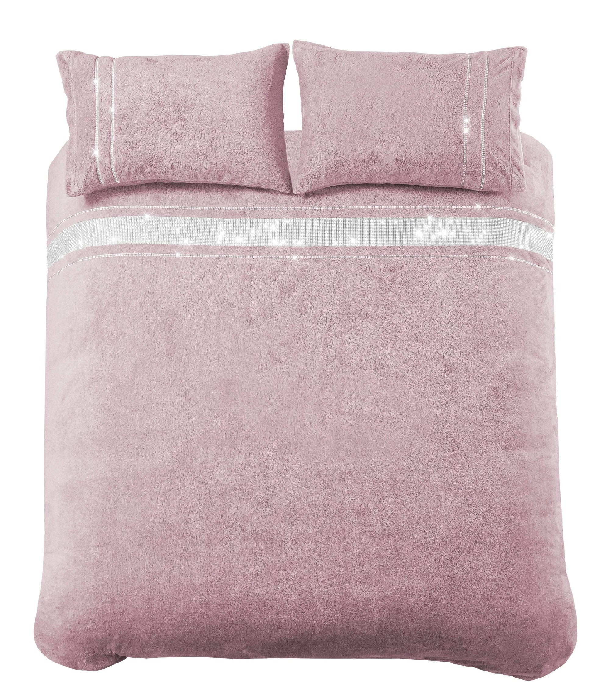 OLIVIA ROCCO Duvet Cover SINGLE / BLUSH PINK Diamante Teddy Duvet Set Wholesale Manchester UK