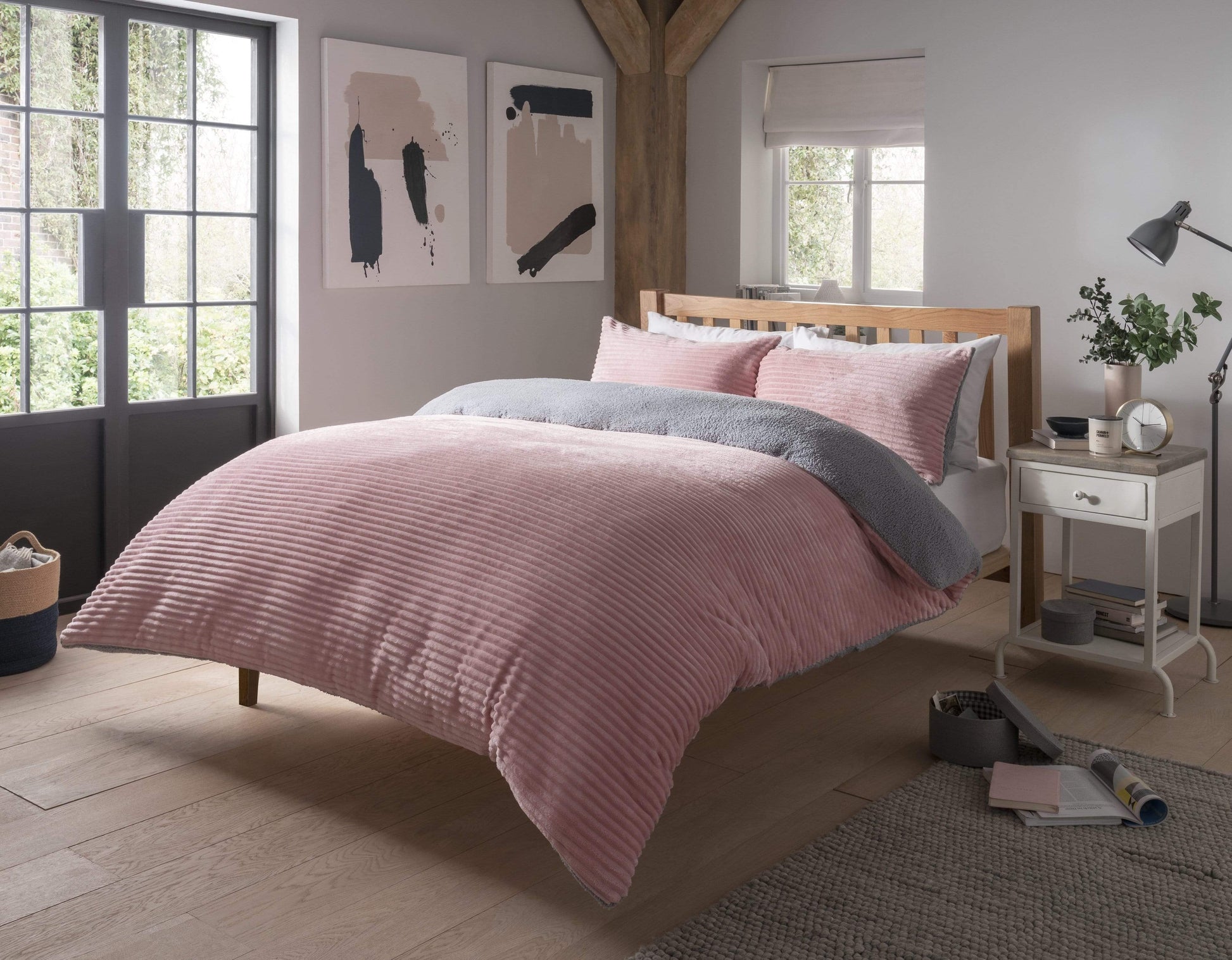 OLIVIA ROCCO Duvet Cover SINGLE / BLUSH PINK Ribbed Fleece With Reversible Teddy Duvet Set Wholesale Manchester UK