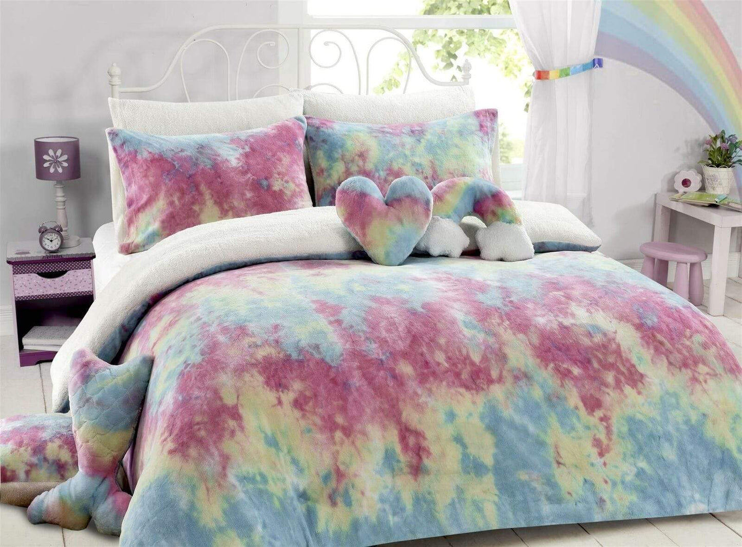 OLIVIA ROCCO Duvet Cover SINGLE DUVET SET Rainbow Tie Dye Teddy Duvet Set Wholesale Manchester UK