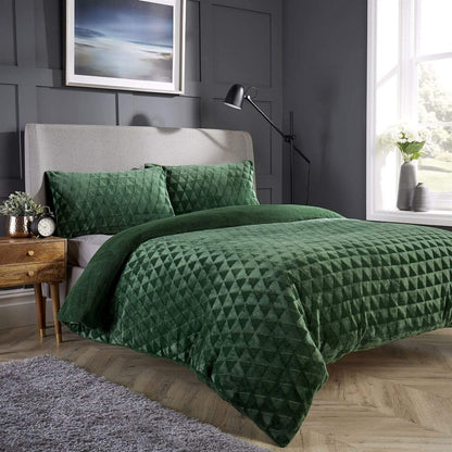 OLIVIA ROCCO Duvet Cover SINGLE / EMERALD GREEN Geometric Reversible Teddy Duvet Set Wholesale Manchester UK
