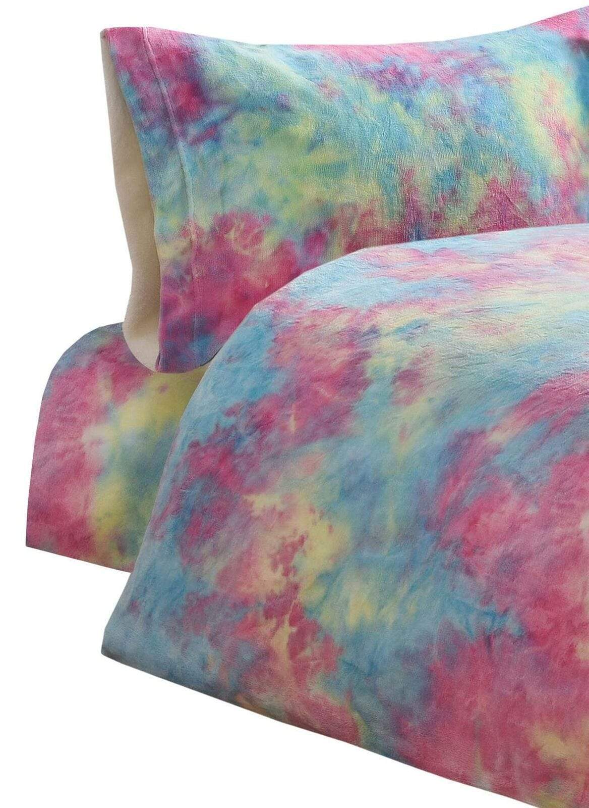 OLIVIA ROCCO Duvet Cover SINGLE FITTED SHEET Rainbow Tie Dye Teddy Duvet Set Wholesale Manchester UK