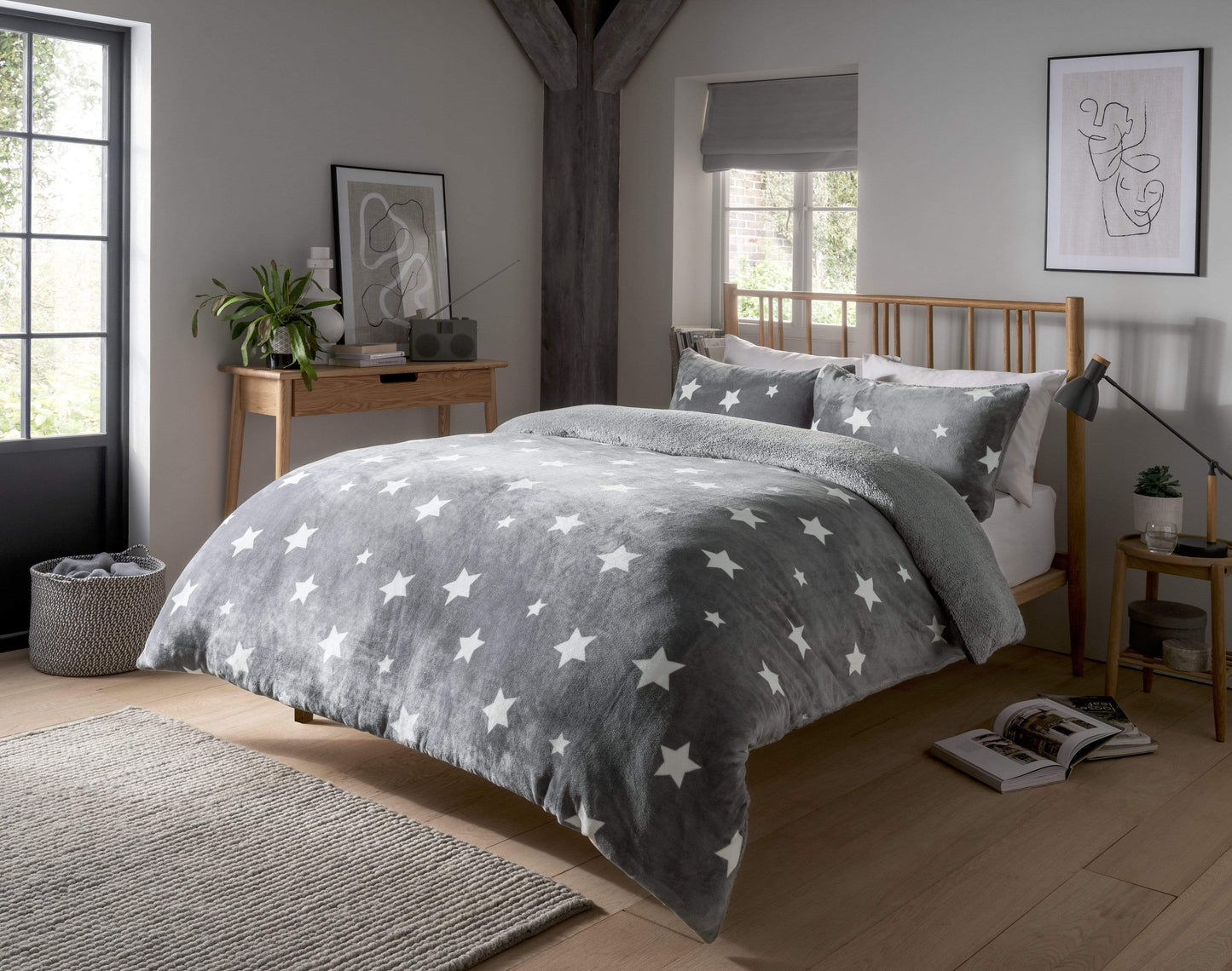 OLIVIA ROCCO Duvet Cover SINGLE / GREY Dreamin Stars Reversible Teddy Duvet Set Wholesale Manchester UK