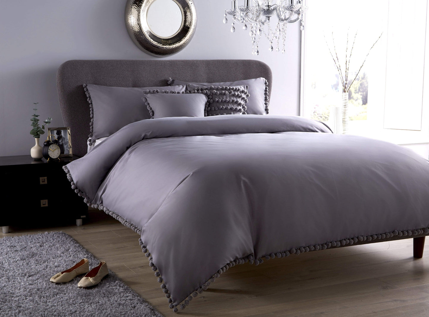 OLIVIA ROCCO Duvet Cover SINGLE / GREY Pom Pom Duvet Set Wholesale Manchester UK