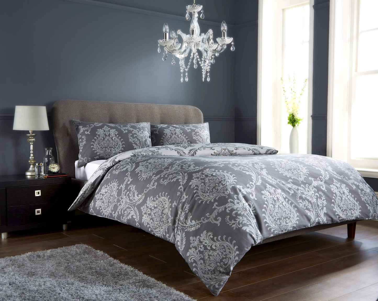 OLIVIA ROCCO Duvet Cover SINGLE / GREY Royal Damask Collection Wholesale Manchester UK