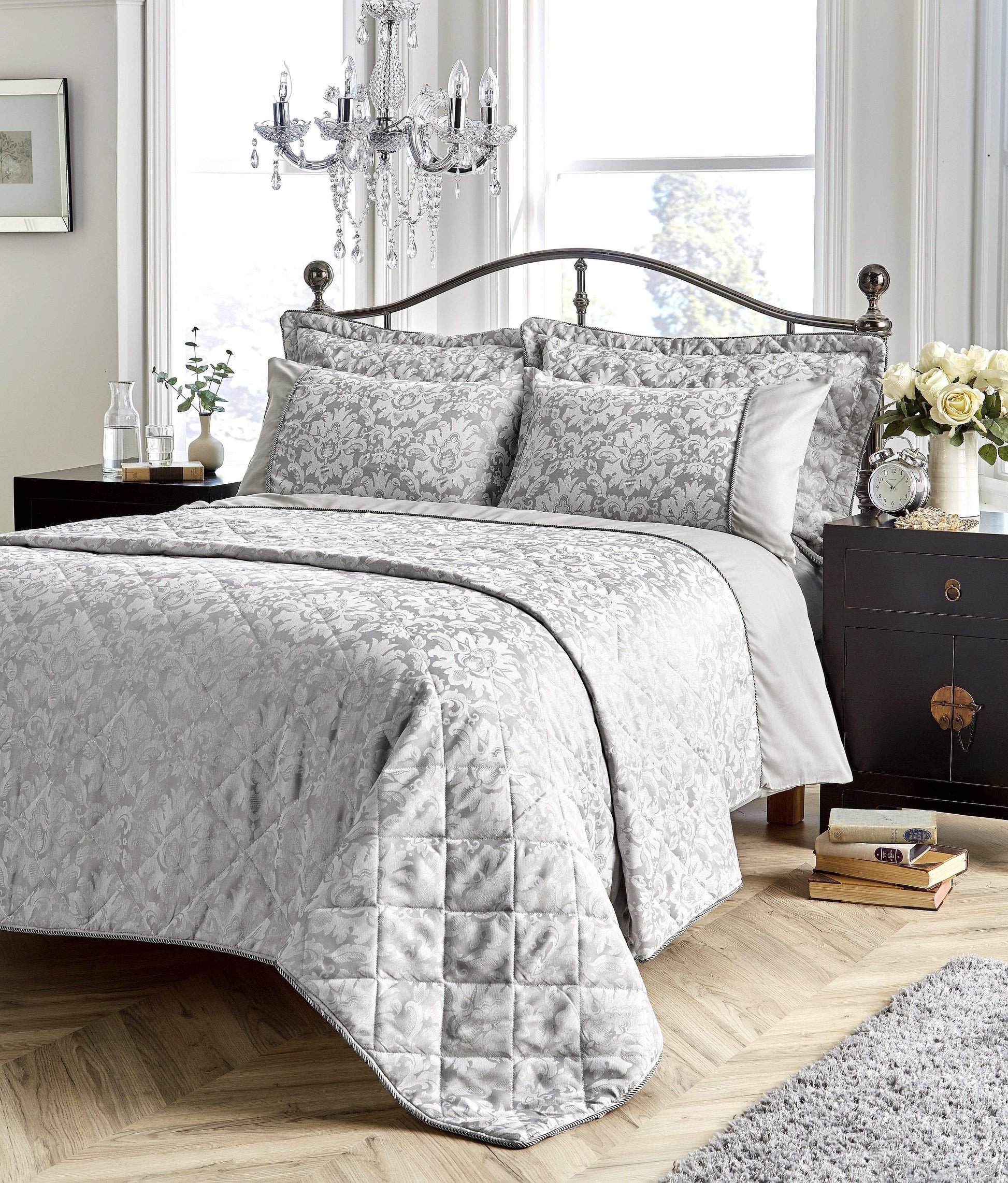 OLIVIA ROCCO Duvet Cover SINGLE / GREY Savoy Woven Jacquard Collection Wholesale Manchester UK