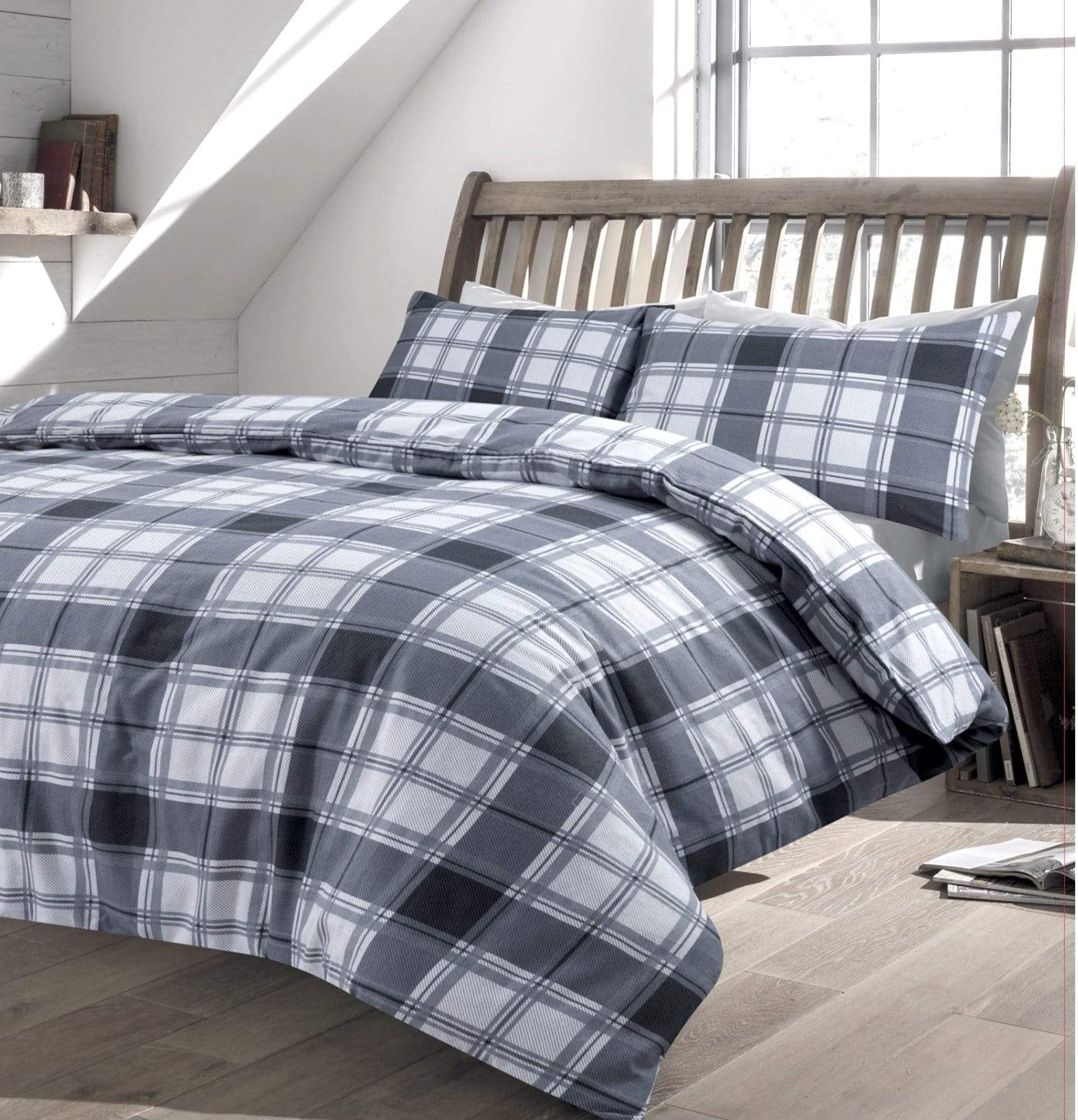 OLIVIA ROCCO Duvet Cover SINGLE / GREY Tartan Duvet Set Wholesale Manchester UK
