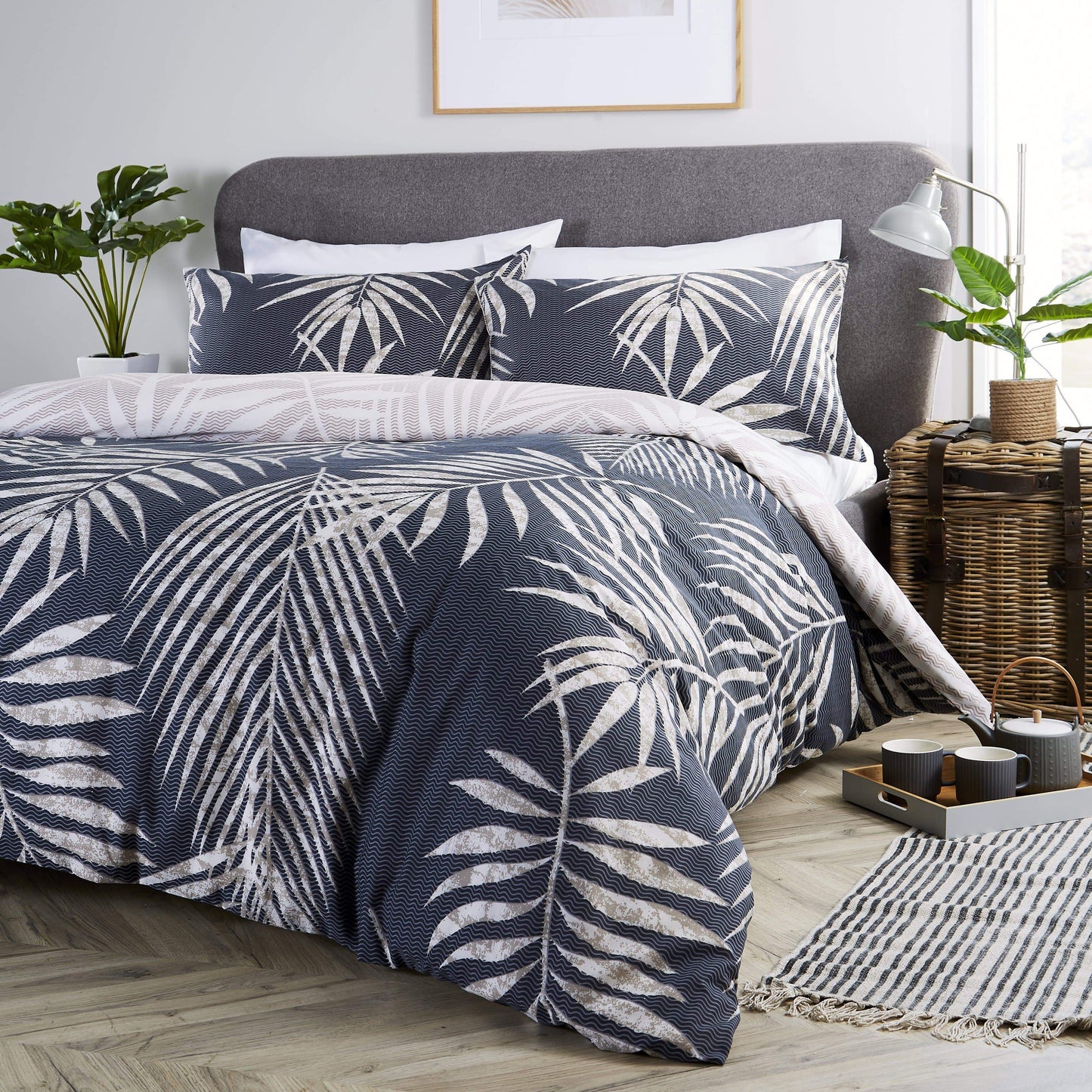 OLIVIA ROCCO Duvet Cover SINGLE / NAVY Tropical Leaf Duvet Set Wholesale Manchester UK